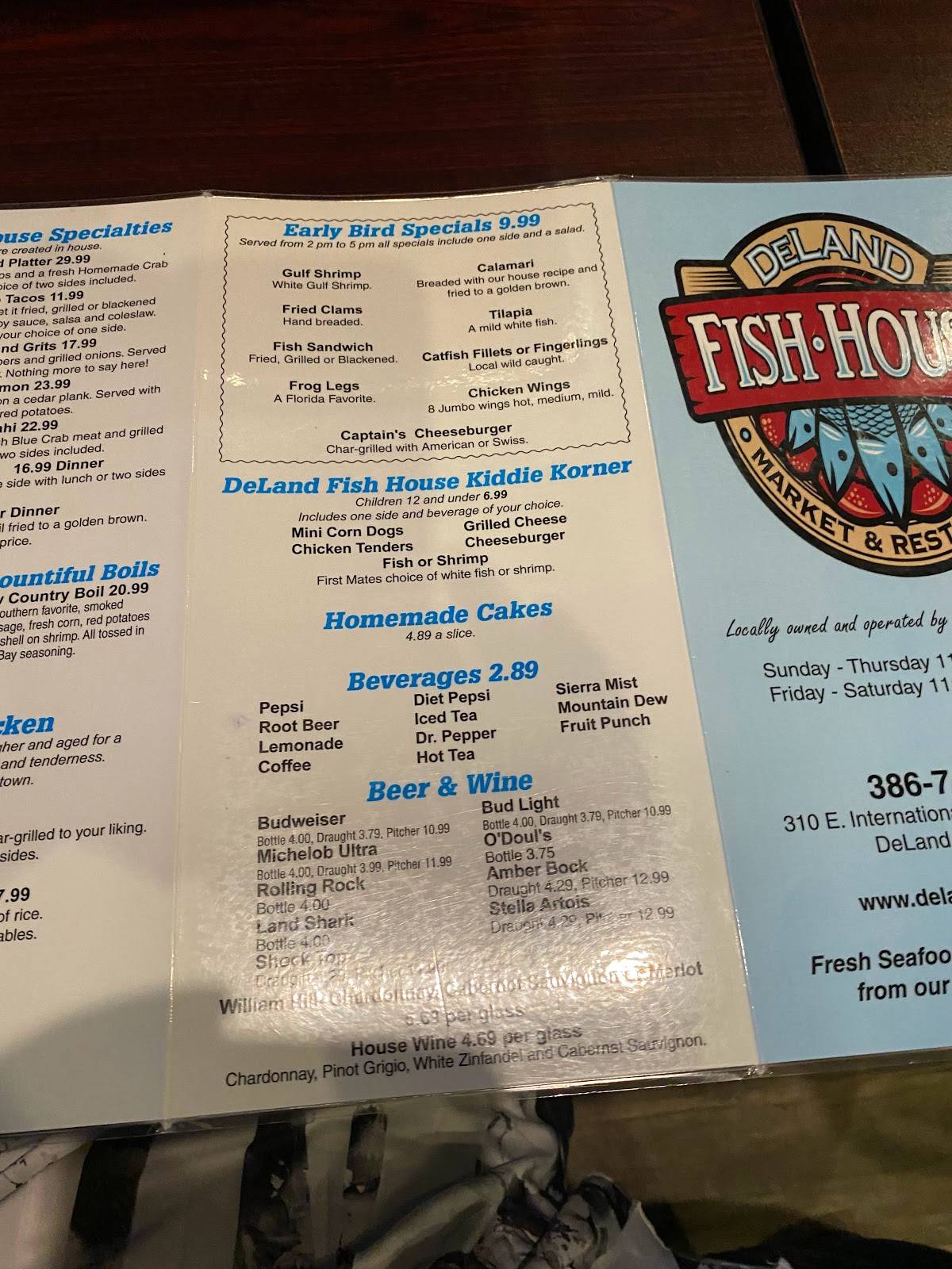 Menu at Deland Fish House restaurant, DeLand, 310 E International