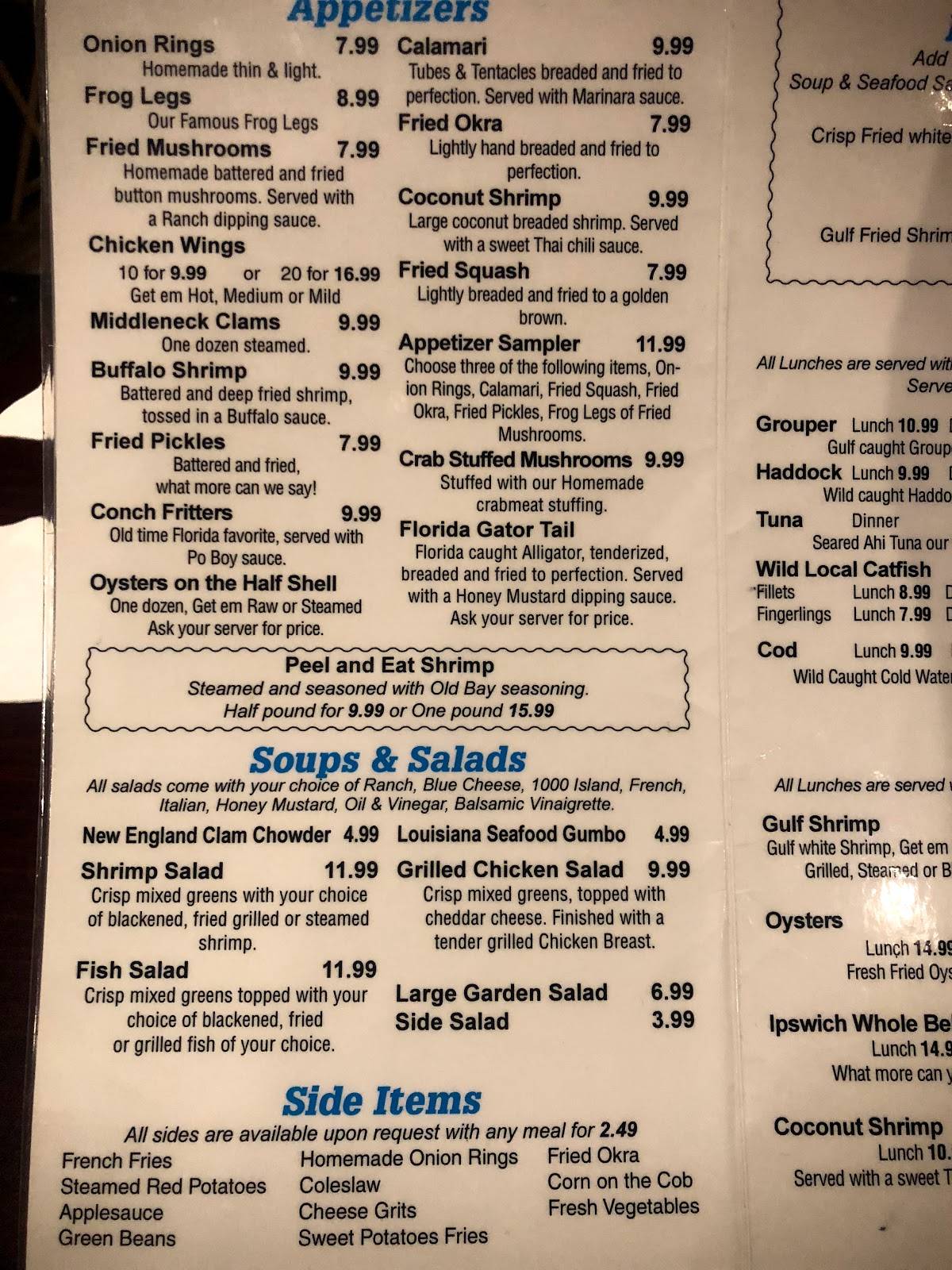 Menu at Deland Fish House restaurant, DeLand, 310 E International