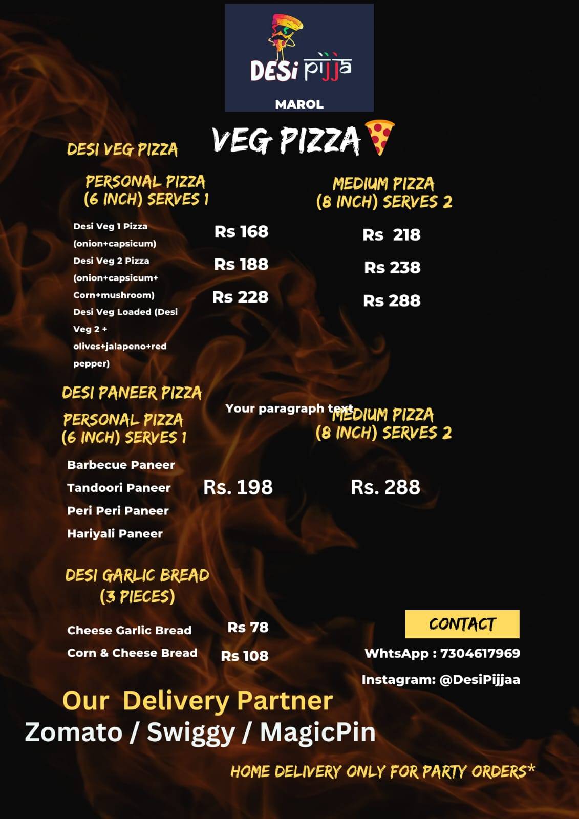 Desi Pijja- Dil Se Desi Pizza menu