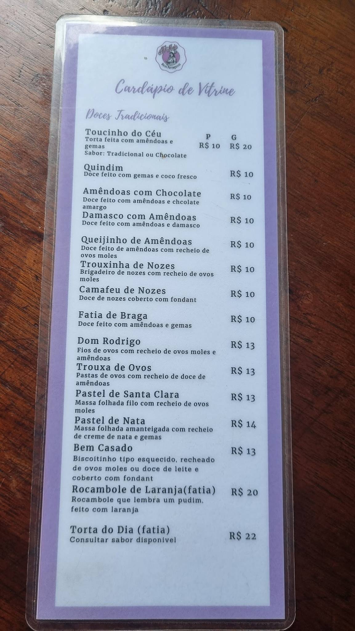 Alda Maria Doces Portugueses cardápio