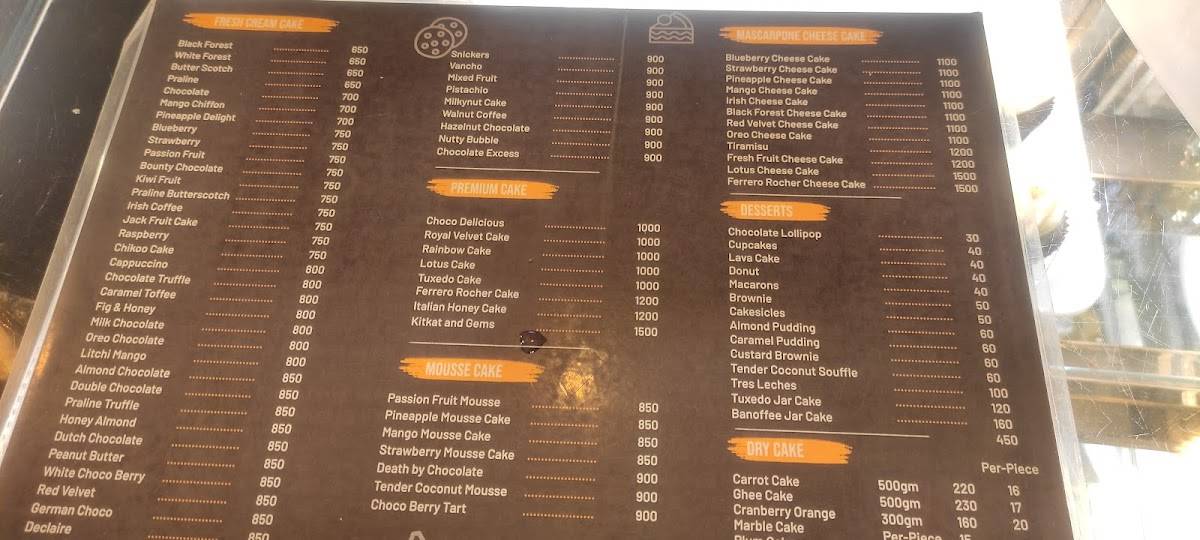 Cake Hut menu