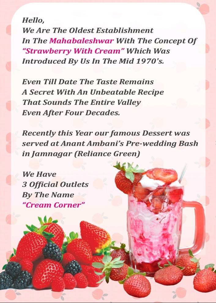 Cream Corner menu