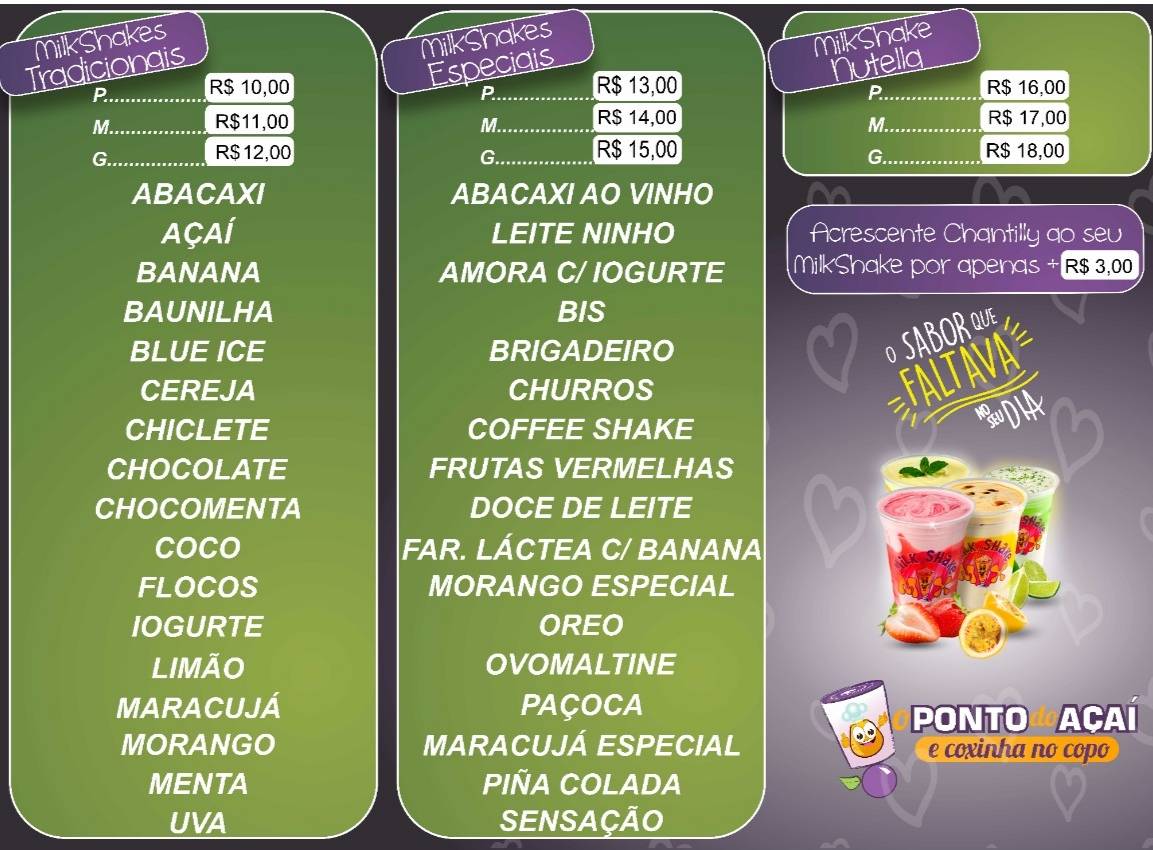 O Poto do Açaí cardápio