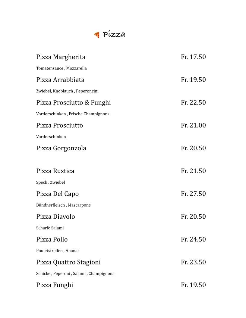 Menu di Rustica Restaurant und Pizzeria 