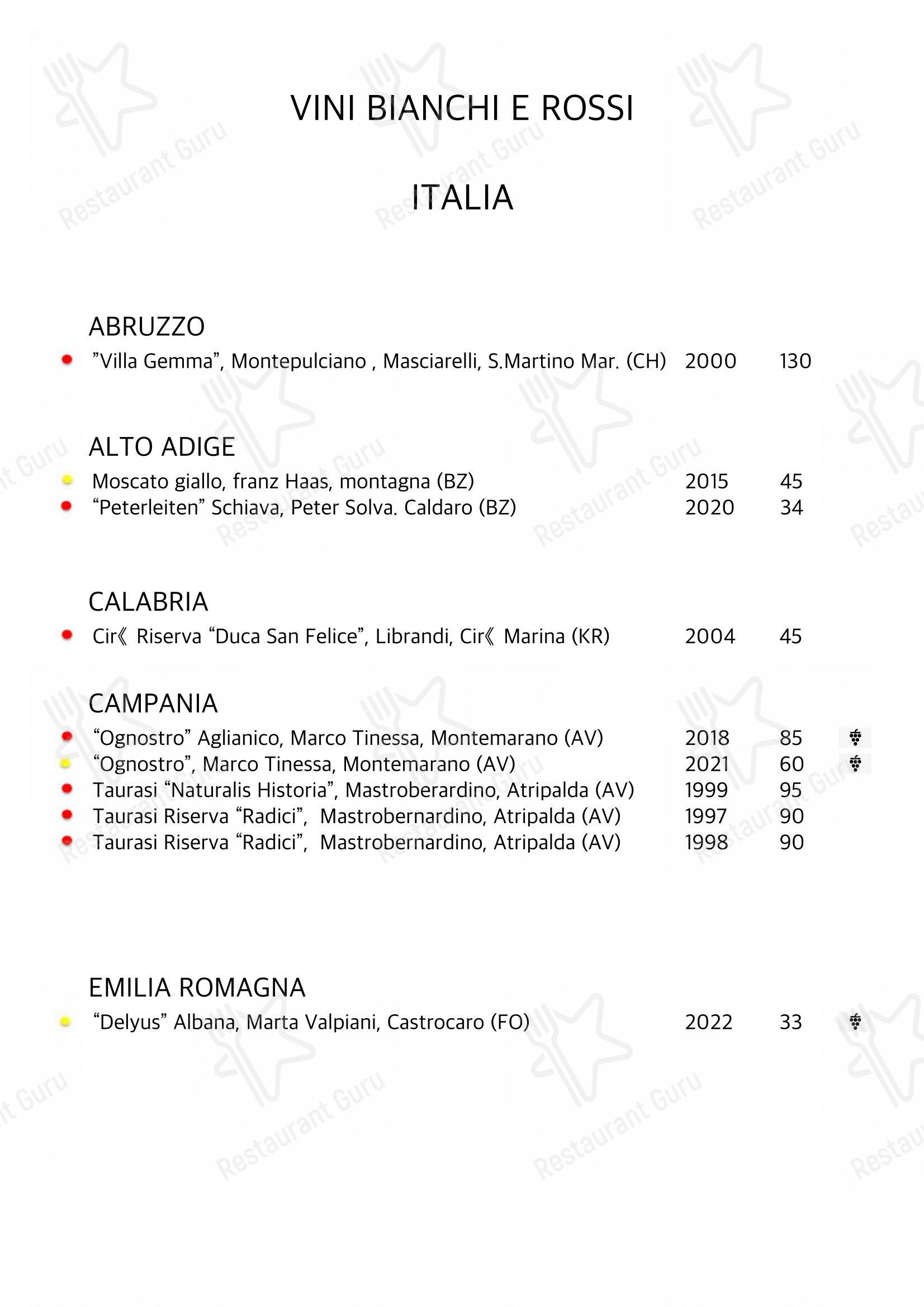 Menu di Dining Room Marghera - Menu bar