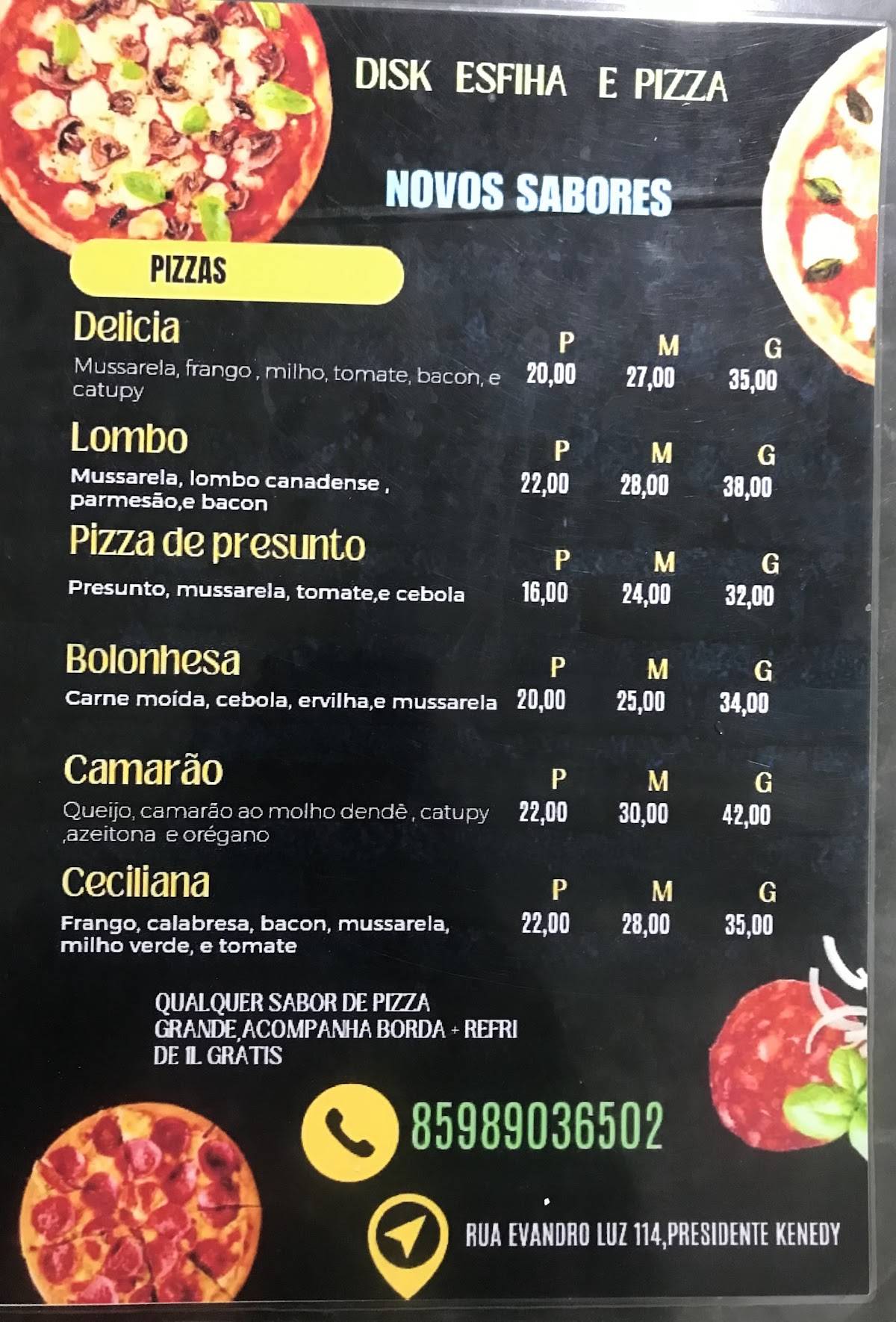 Disk esfiha e pizza cardápio