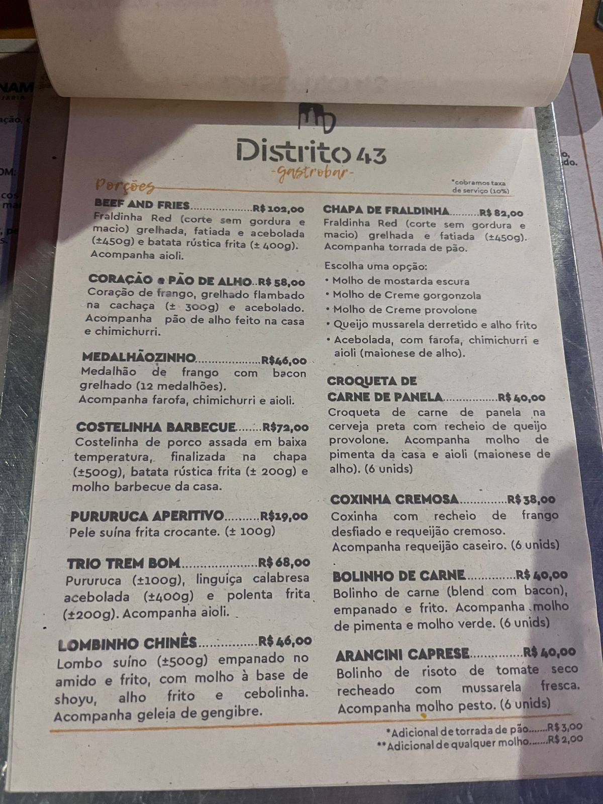 Distrito 43 Gastrobar cardápio