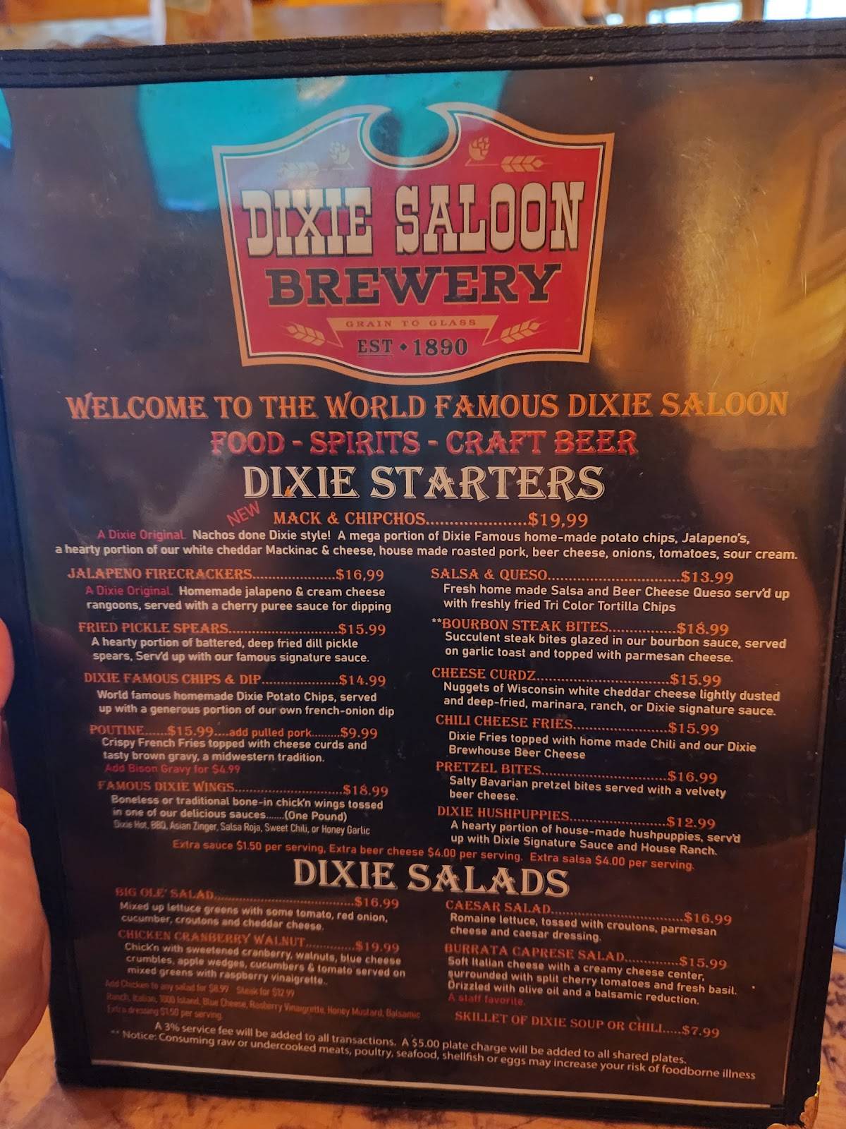 Menu at Dixie Saloon pub & bar, Mackinaw City, 401 E Central Ave