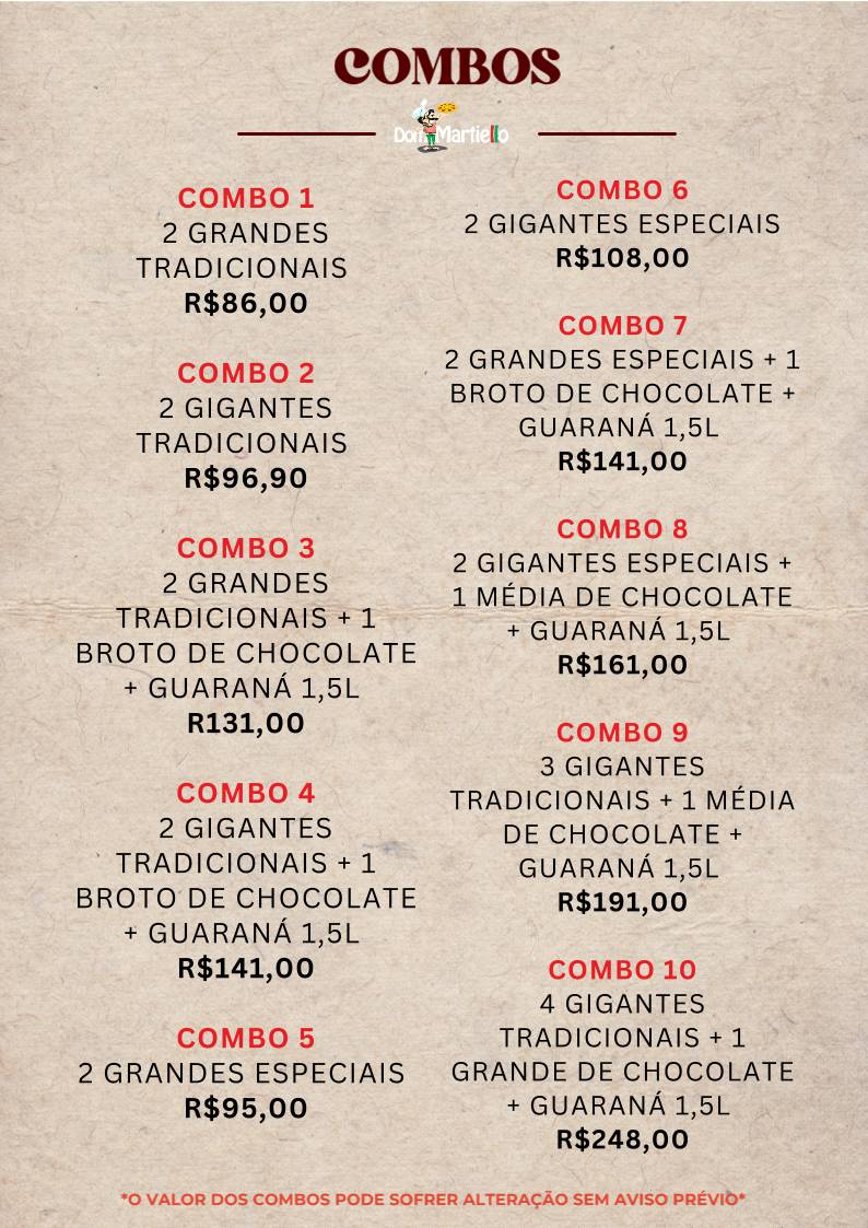 Dom Martiello Pizzaria cardápio