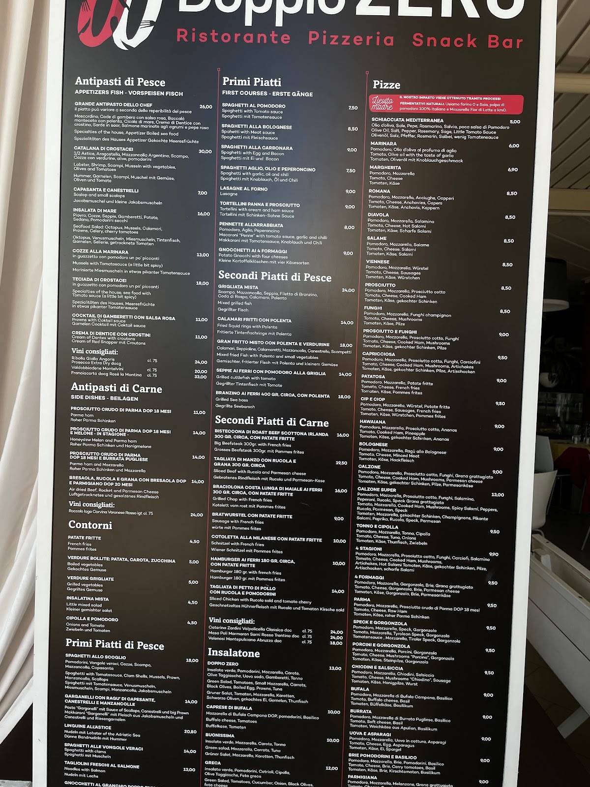 Menu di Doppio Zero 