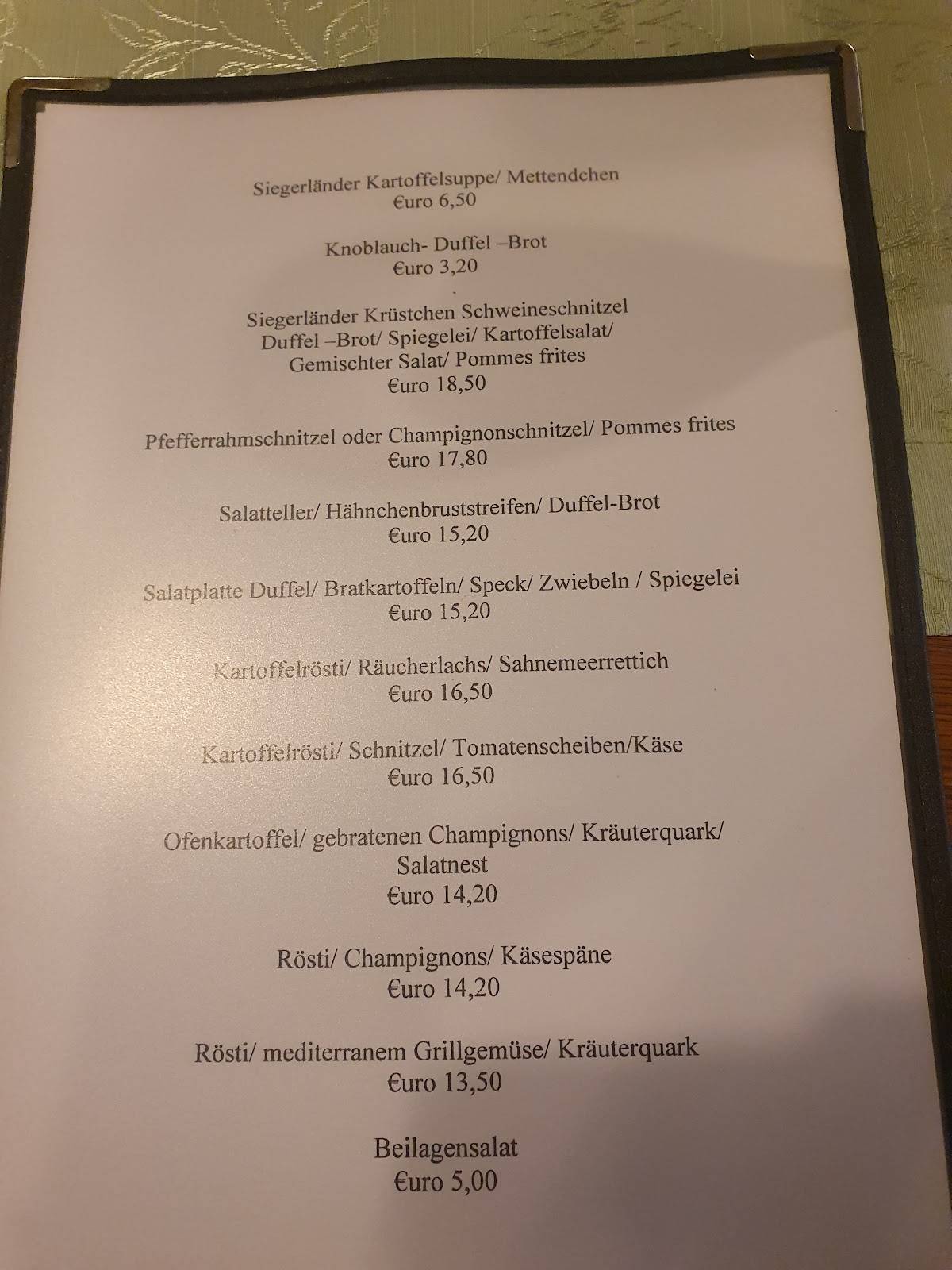 Menu de Duffel Restaurant - Siegen