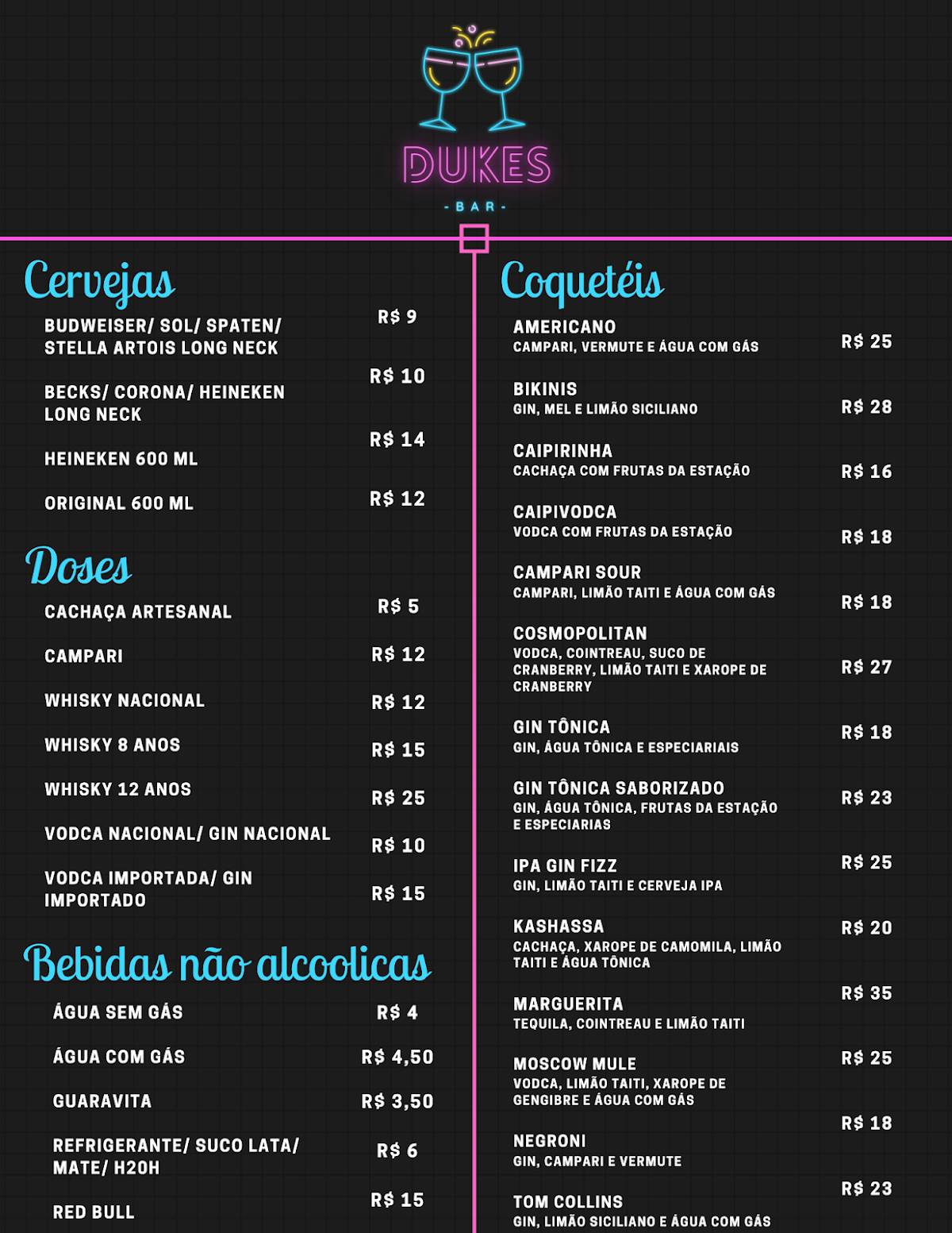 Menu Em Dukes Bar Campos Dos Goytacazes