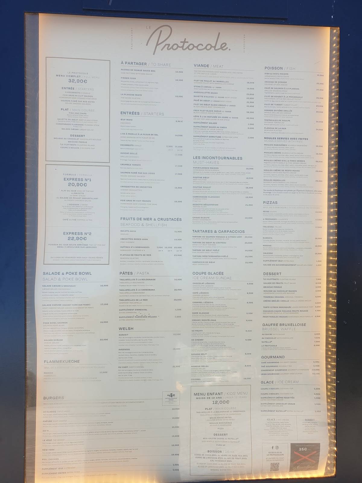 Menu de Le Protocole Restaurant Dunkerque