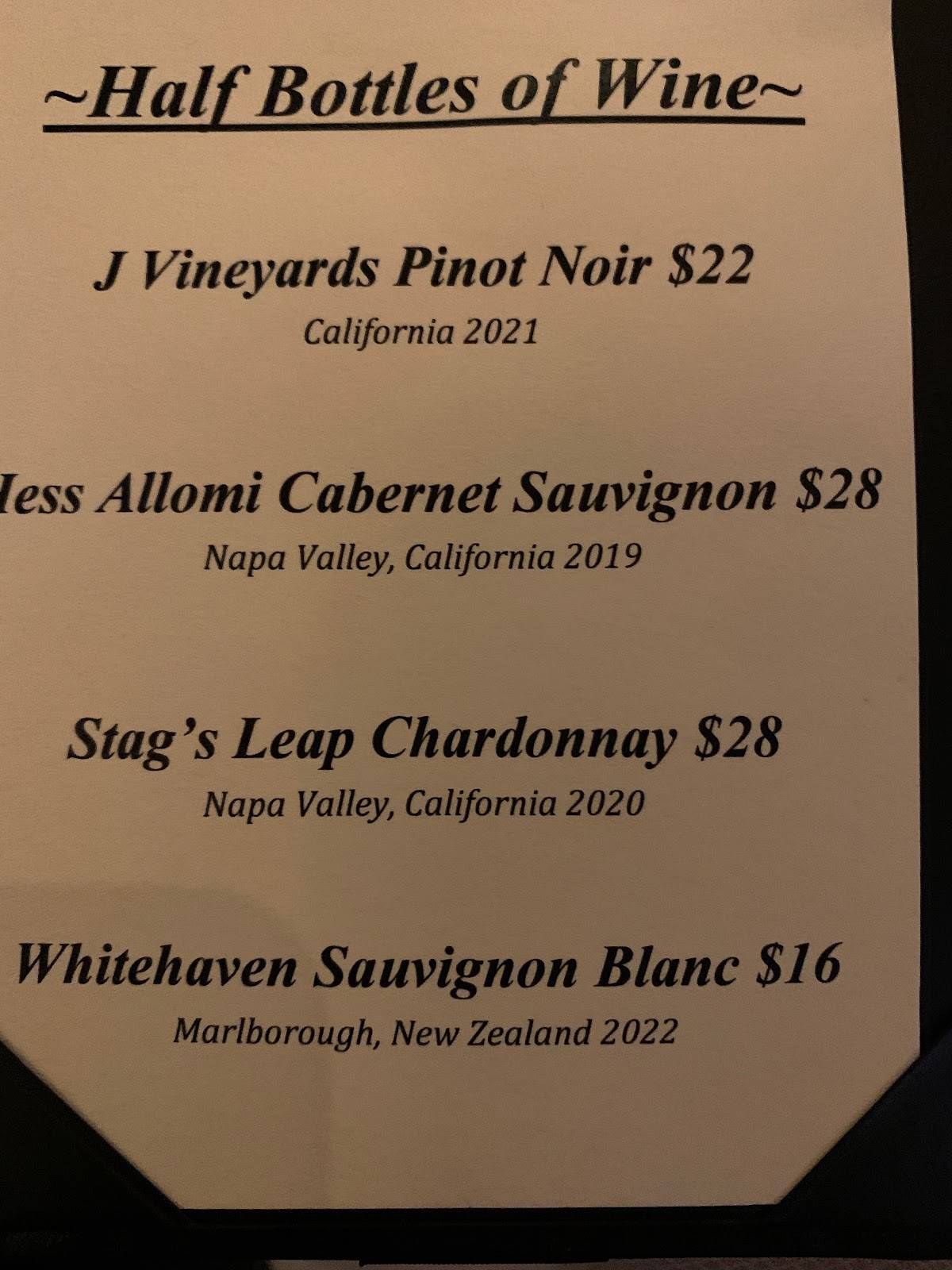 Menu at Dutch's Daughter steakhouse, Frederick, 581 Himes Ave