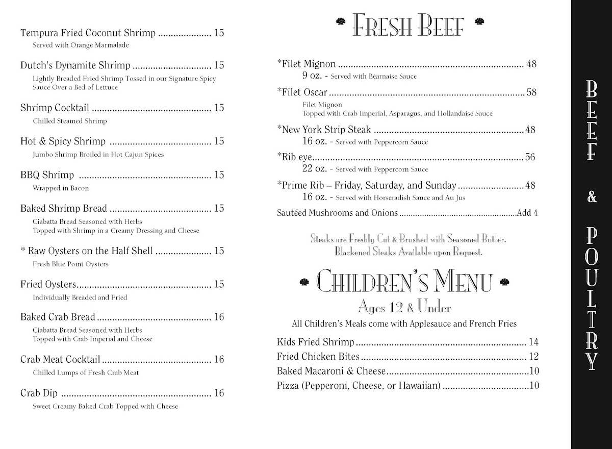 Menu at Dutch's Daughter steakhouse, Frederick, 581 Himes Ave