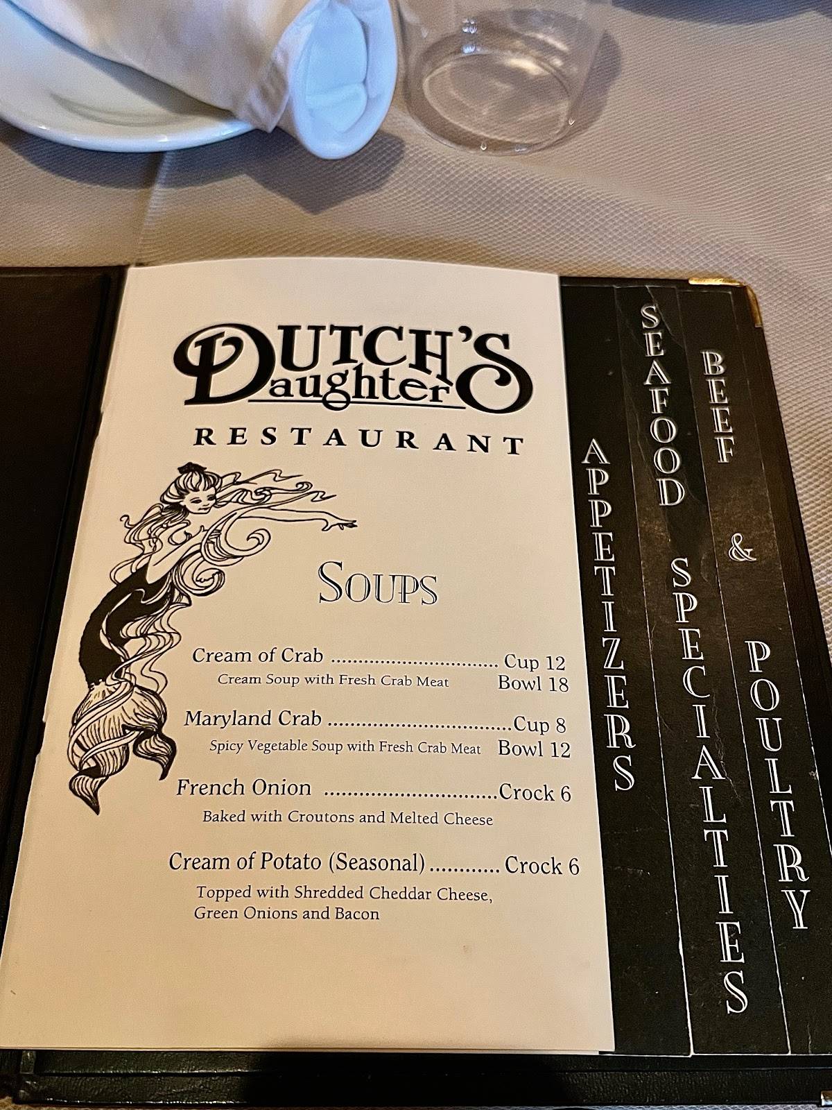 Menu at Dutch's Daughter steakhouse, Frederick, 581 Himes Ave