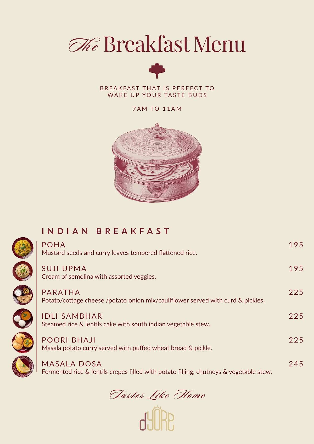 Dyore Experiences - Restaurant & Lounge menu
