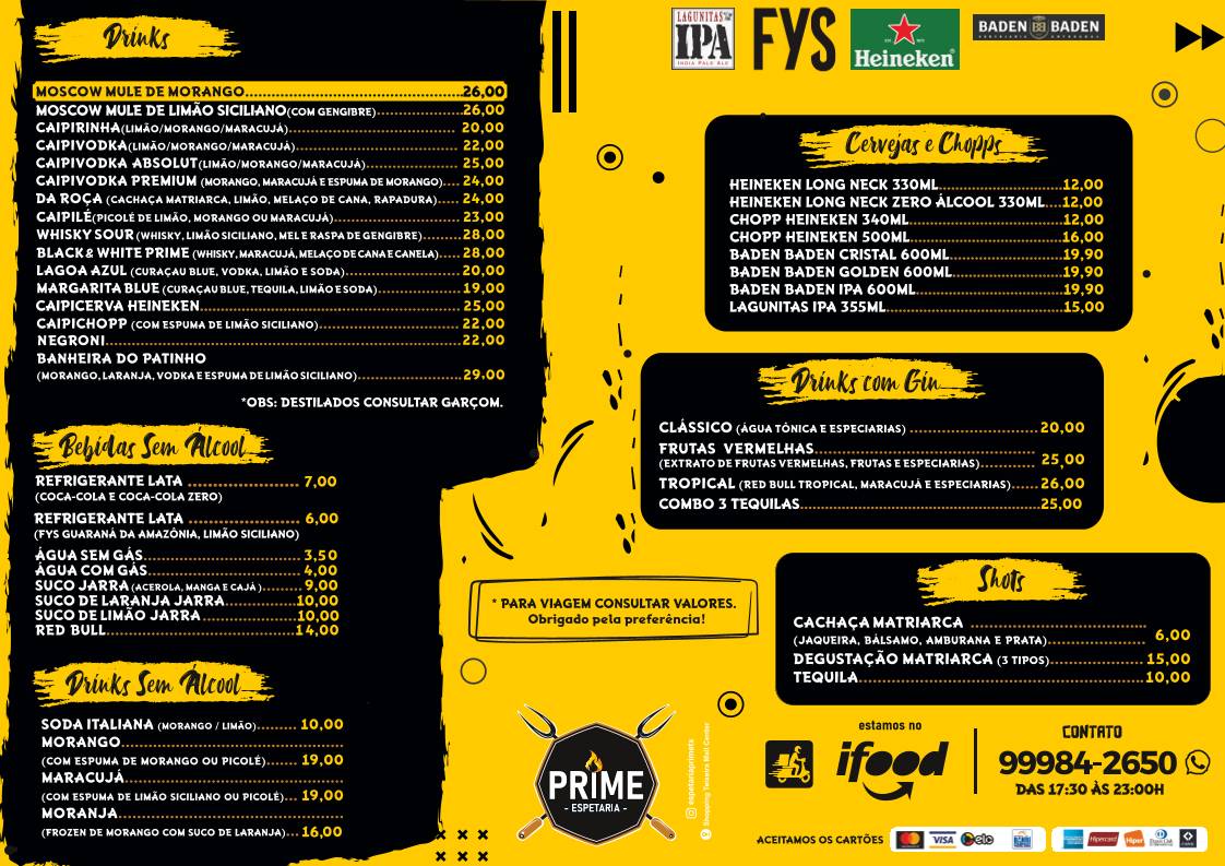 ESPETARIA PRIME cardápio