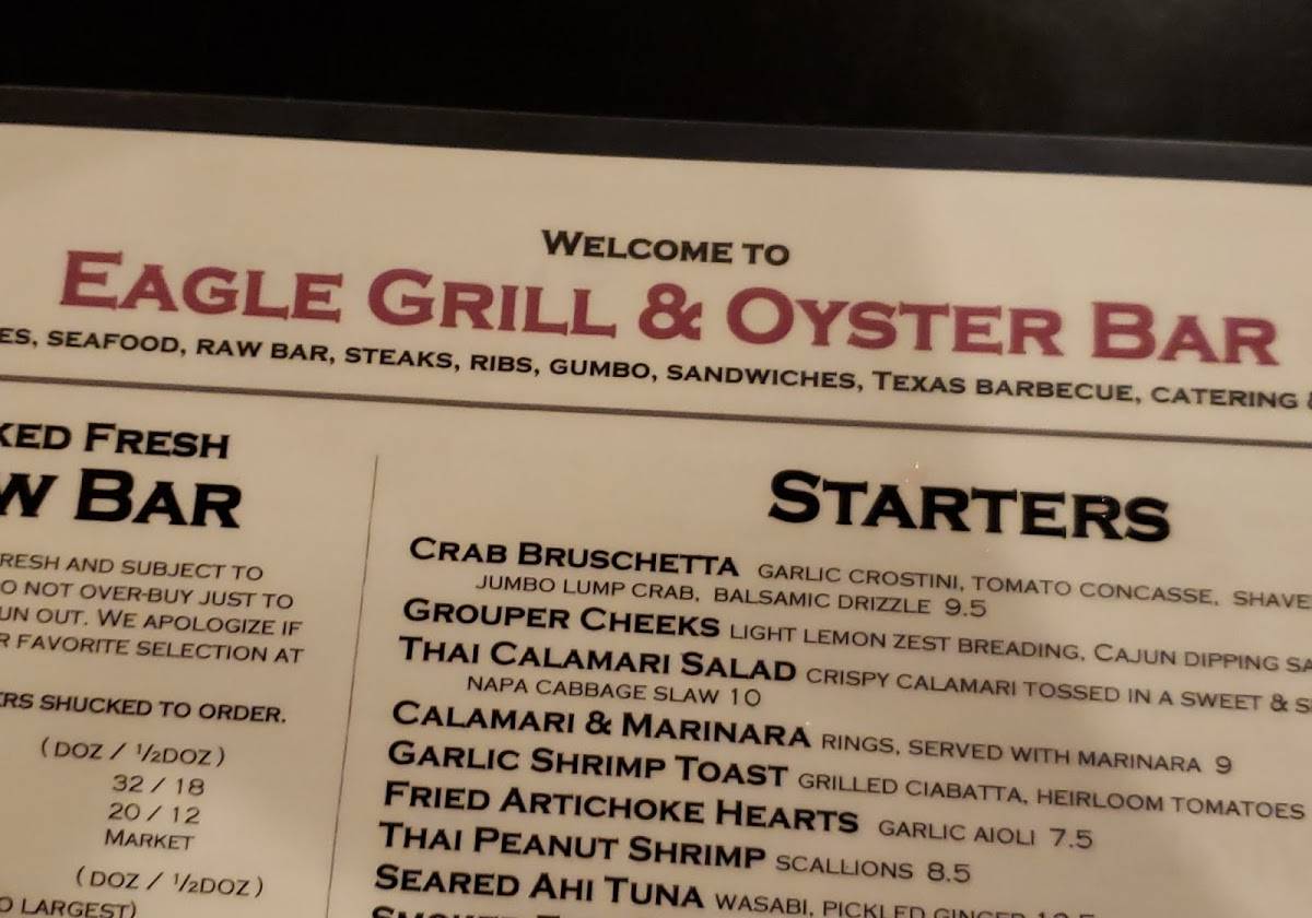 Menu at Eagle Grill & Oyster Bar, Greenacres