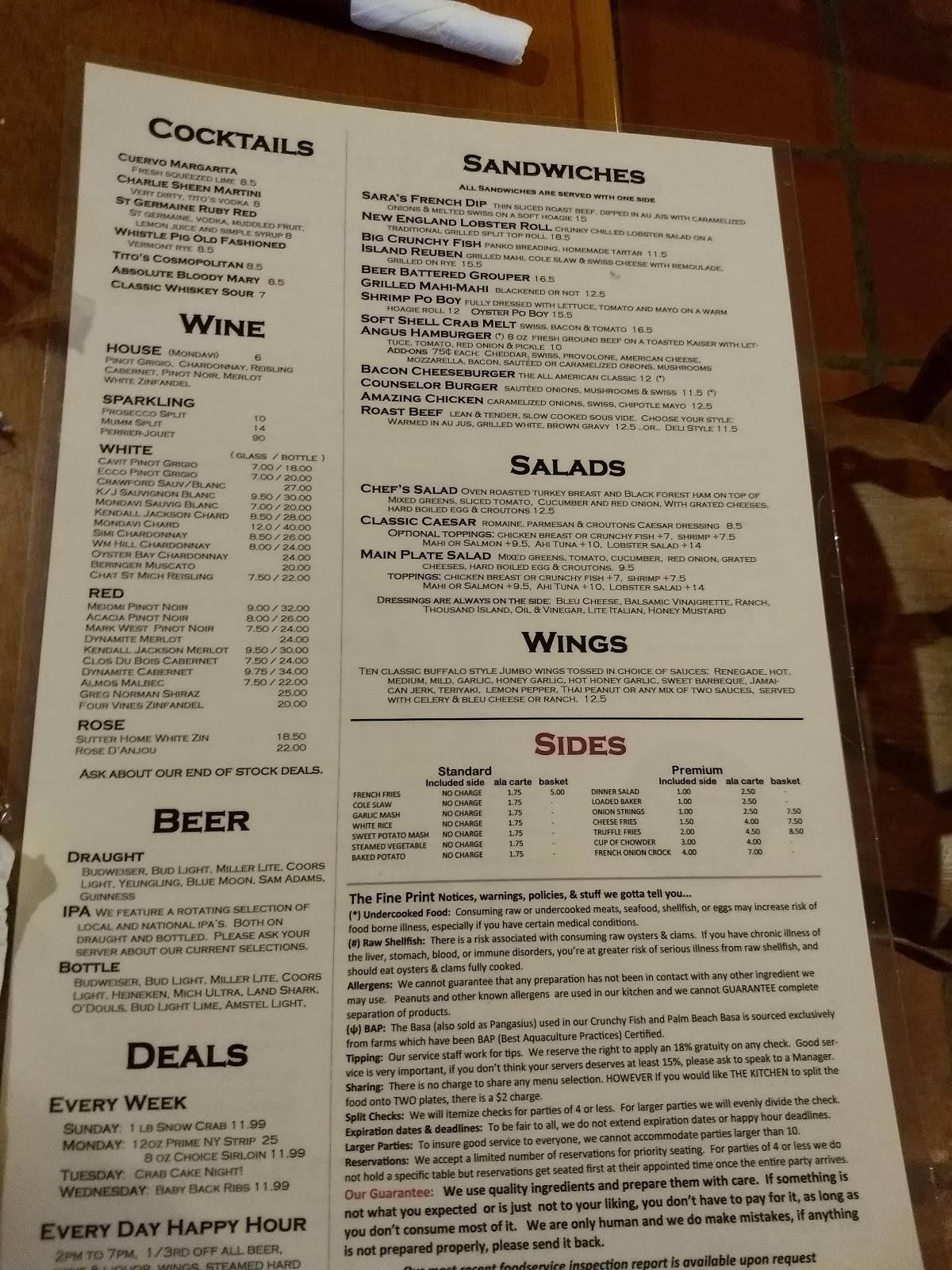 Menu at Eagle Grill & Oyster Bar, Greenacres
