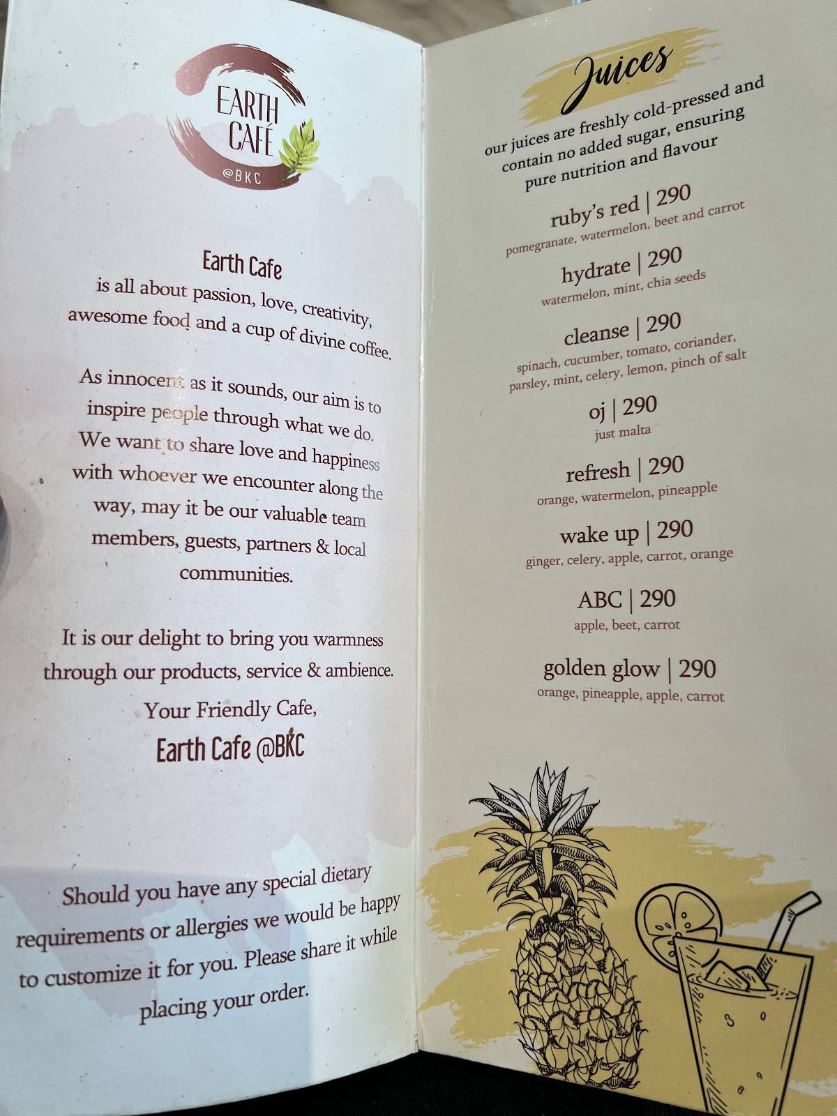Earth Cafe @ BKC menu