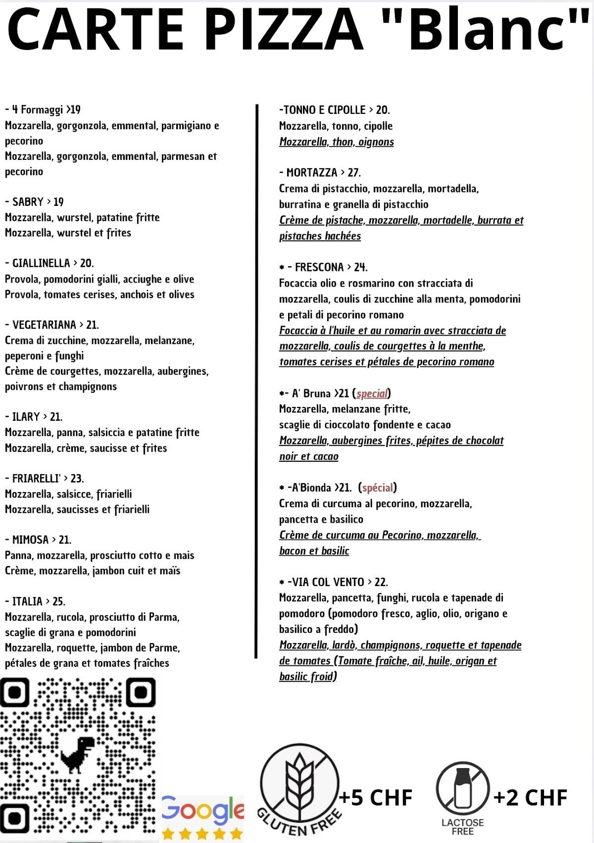 Menu di Pizzeria et friture soleil et napples 