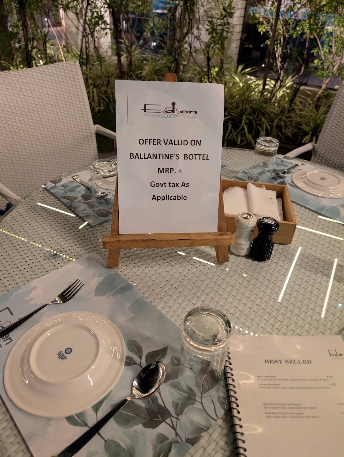 Eden Unplugged menu