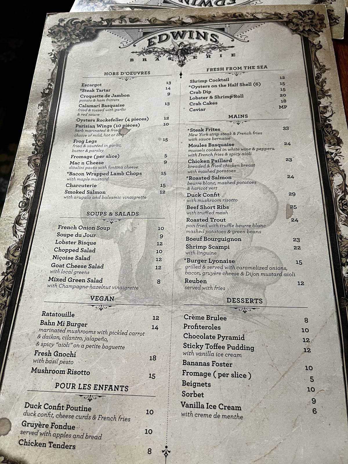 Menu at Edwins Too restaurant, Cleveland