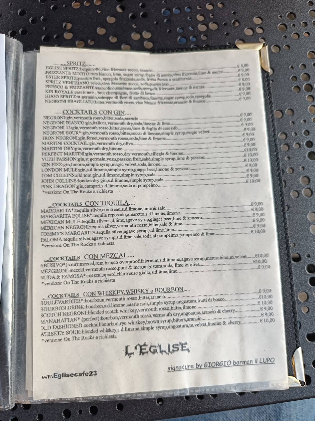 Menu di Eglise Cafè 