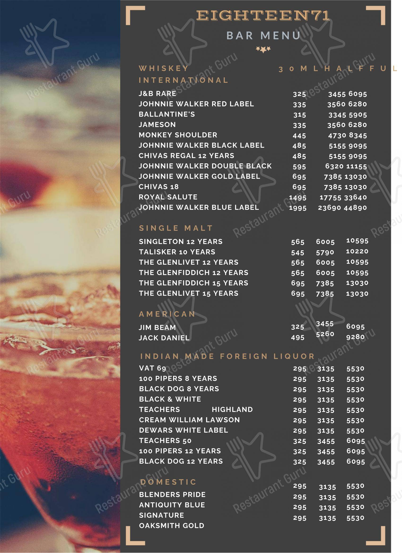 Menu for Eighteen71 Cookhouse & Bar (Indian & Oriental Fine Dining Restaurant in Shimla) in Shimla