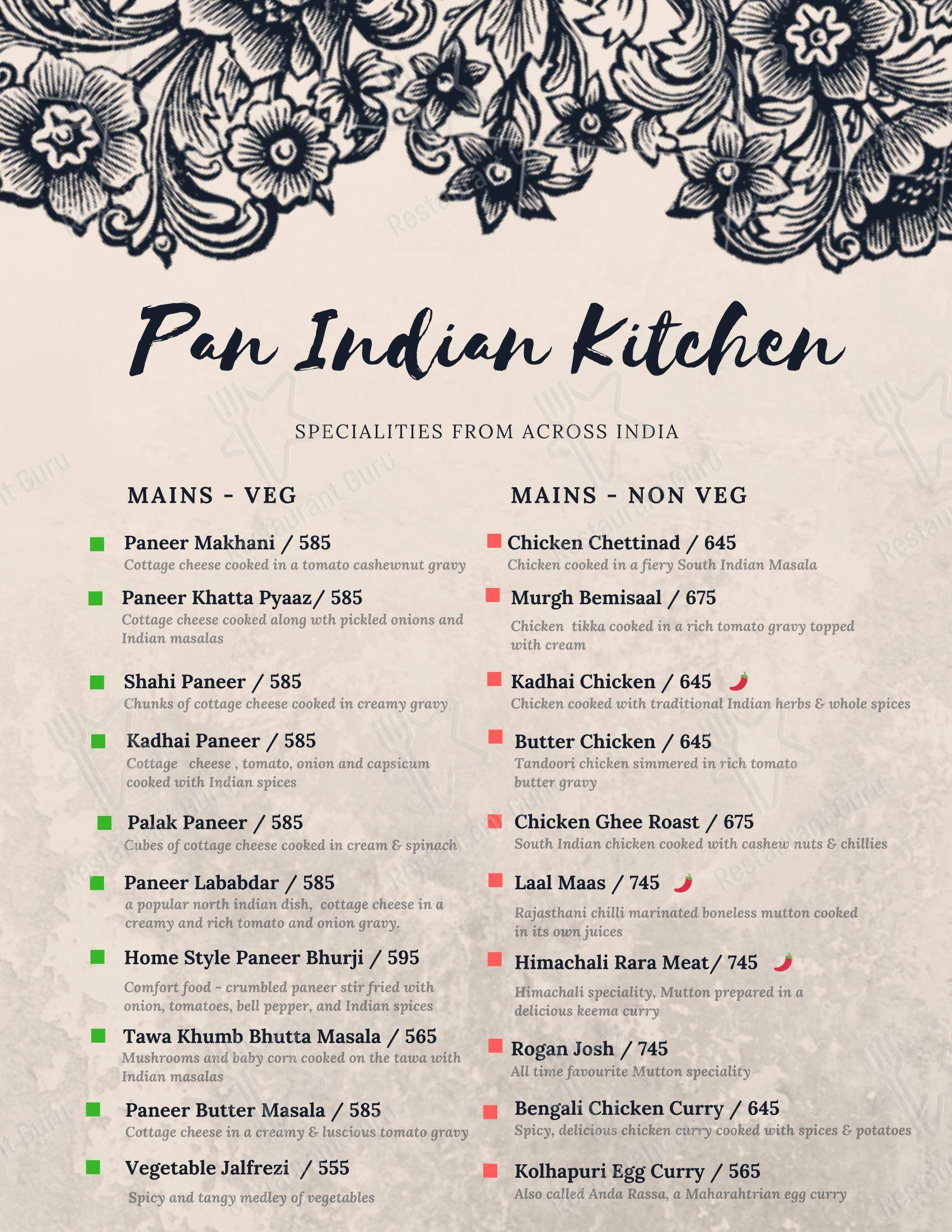 Menu for the Eighteen71 Cookhouse & Bar (Indian & Oriental Fine Dining Restaurant in Shimla) restaurant