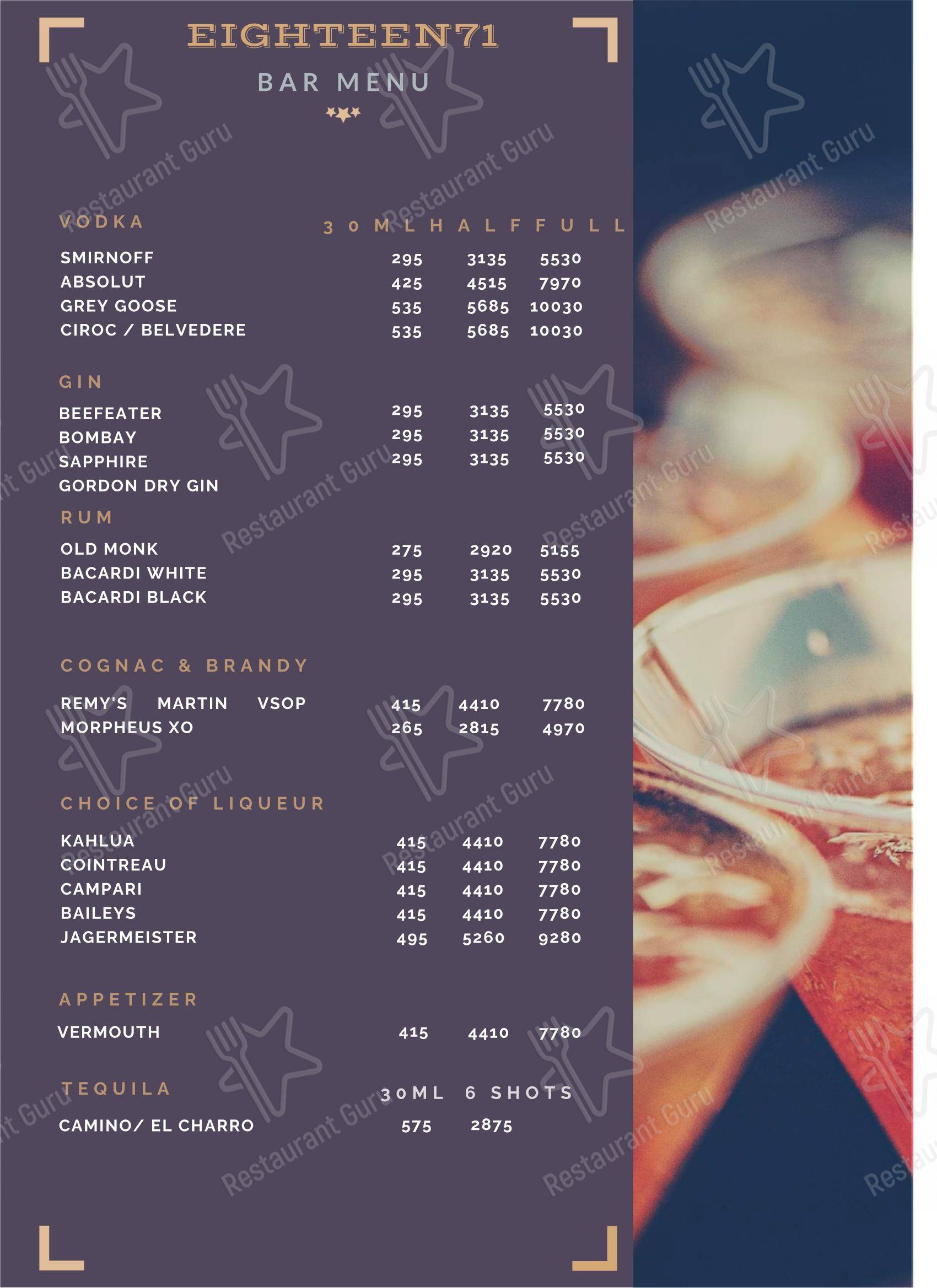 Eighteen71 Cookhouse & Bar (Indian & Oriental Fine Dining Restaurant in Shimla) in Shimla - Menu