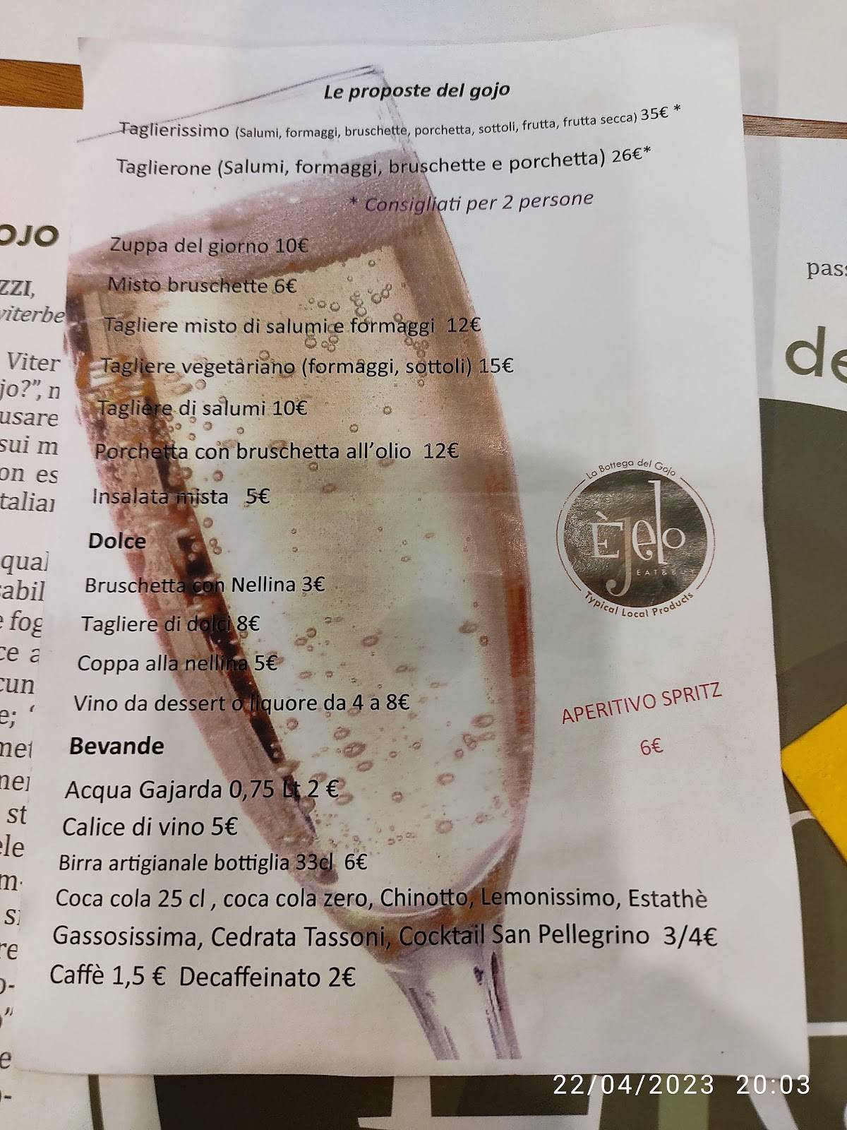 Menu di Ejelo La bottega del gojo 