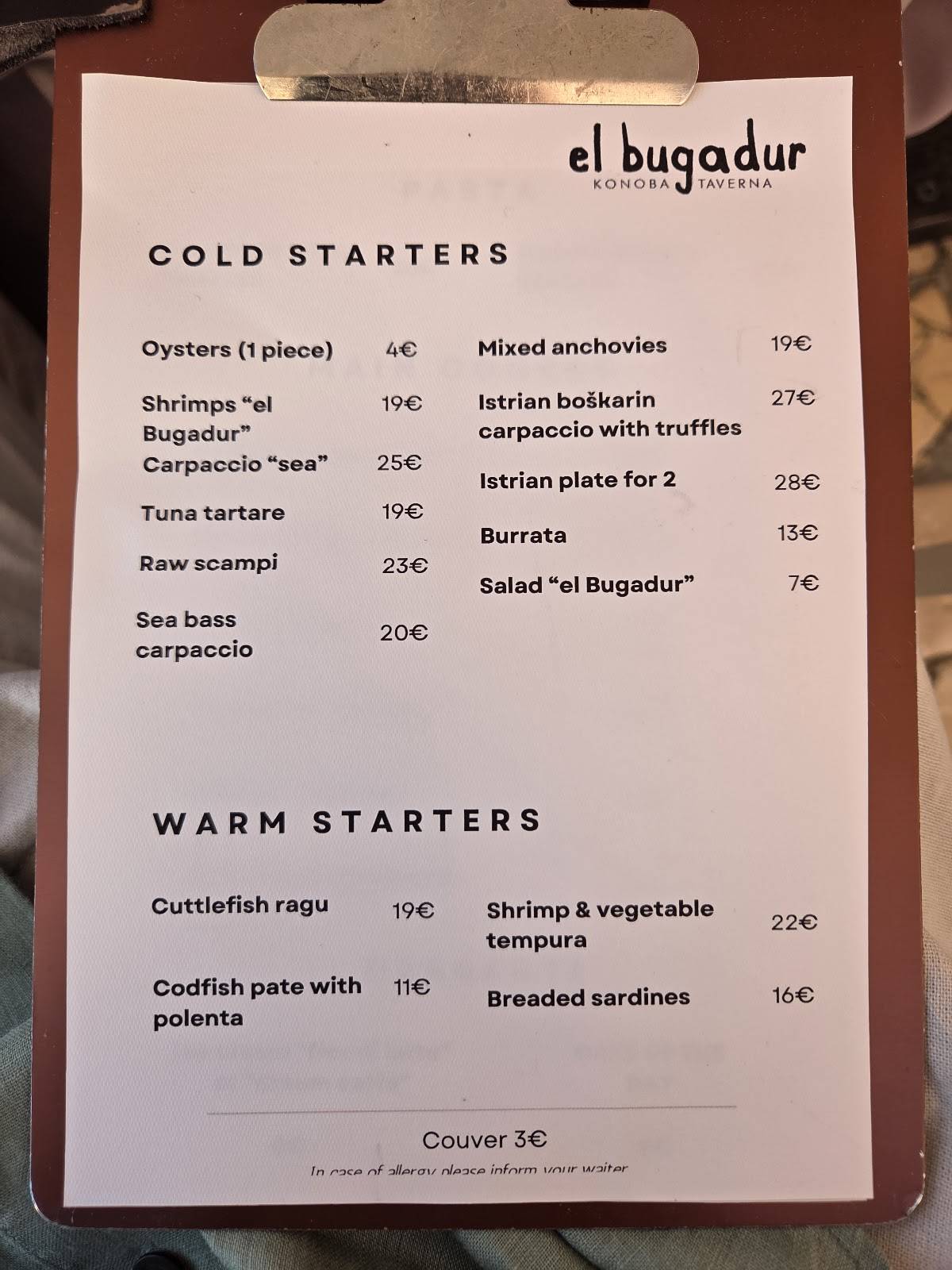 Menu de El Bugadur