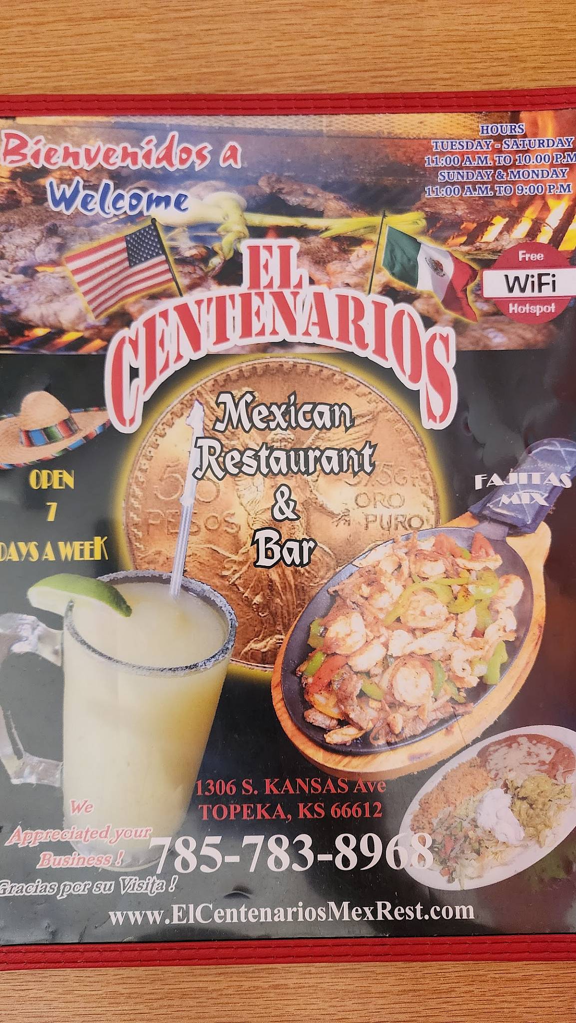 Menu At El Centenario Restaurant, Topeka