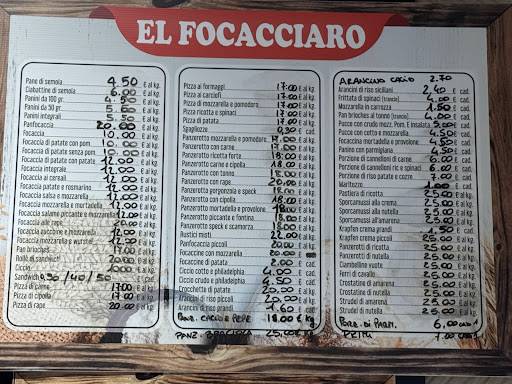 Menu di El Focacciaro 
