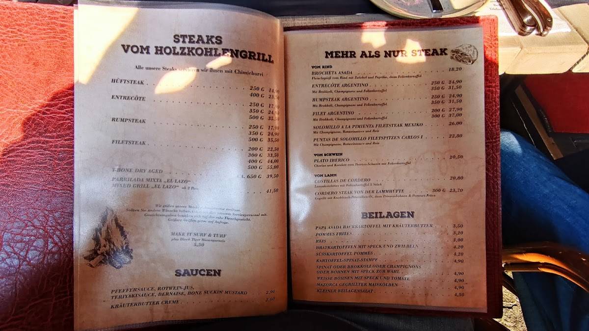 Speisekarte von El Lazo Steakhaus, Düsseldorf
