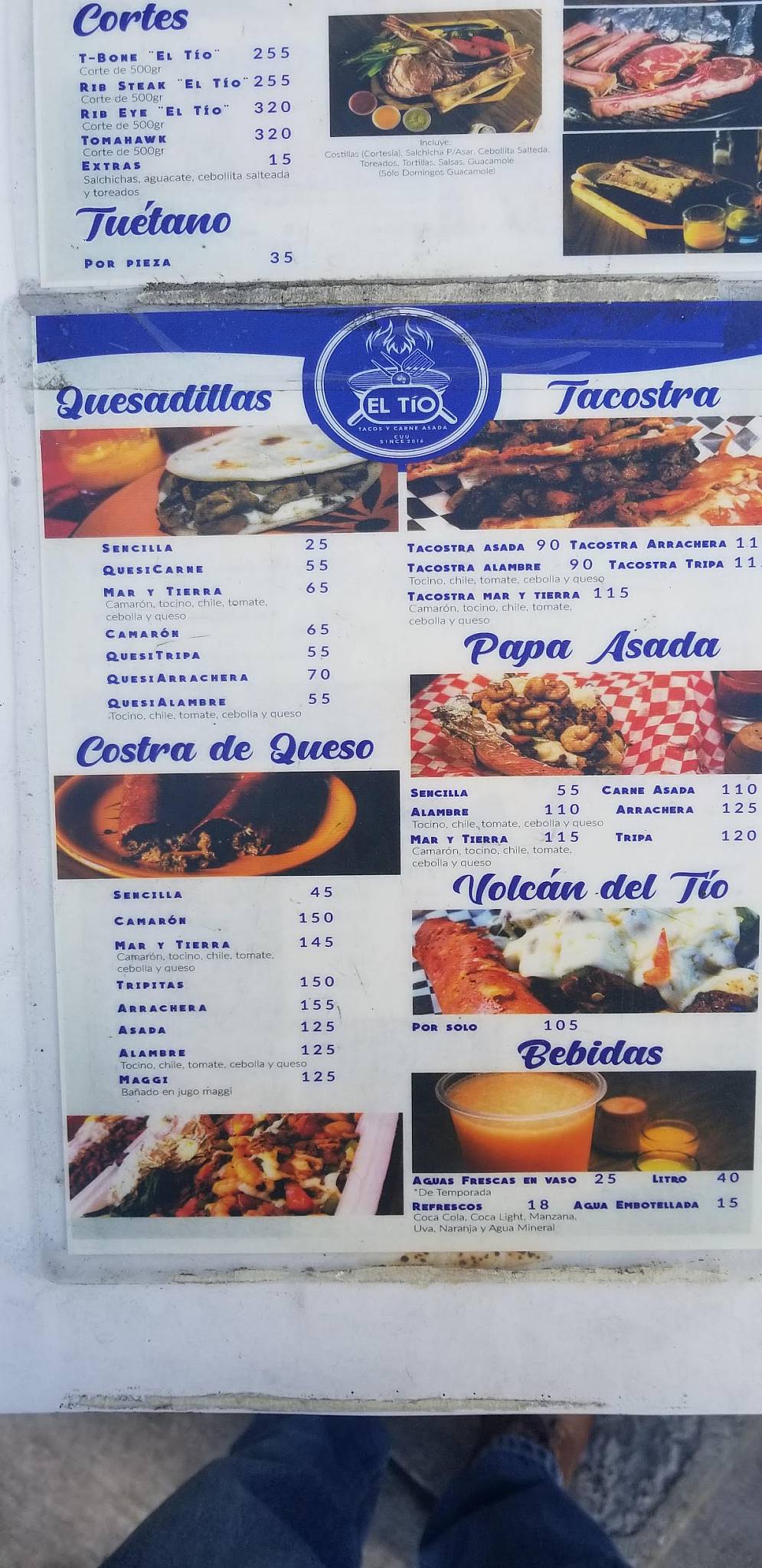 Carta del restaurante El "Tío" Tacos y carne asada, Chihuahua