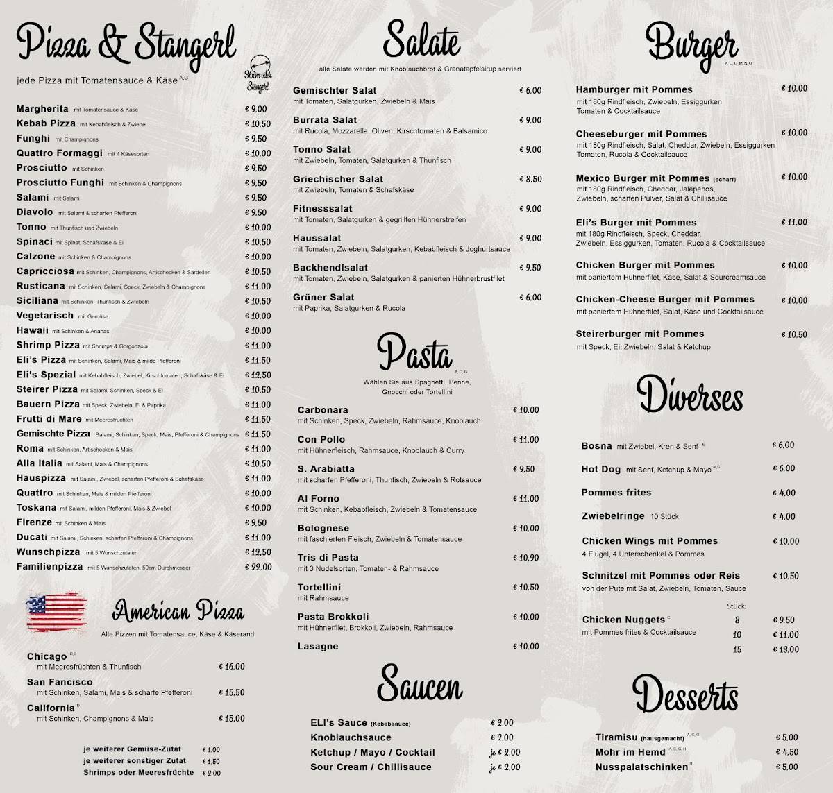Carta de Eli's Pizza, Kebab & Imbiss, Fohnsdorf