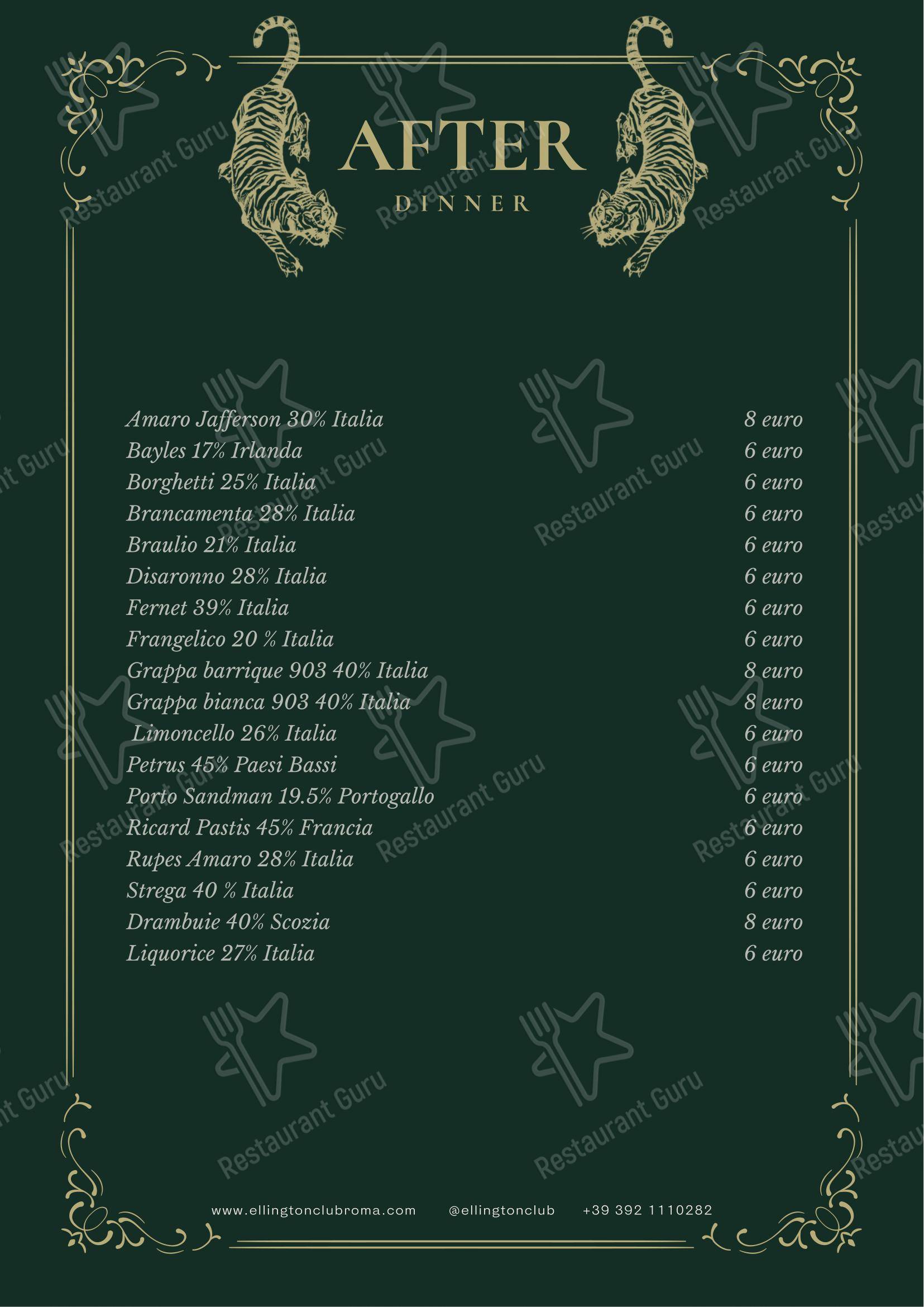 Menu di Ellington Club - Menu bar