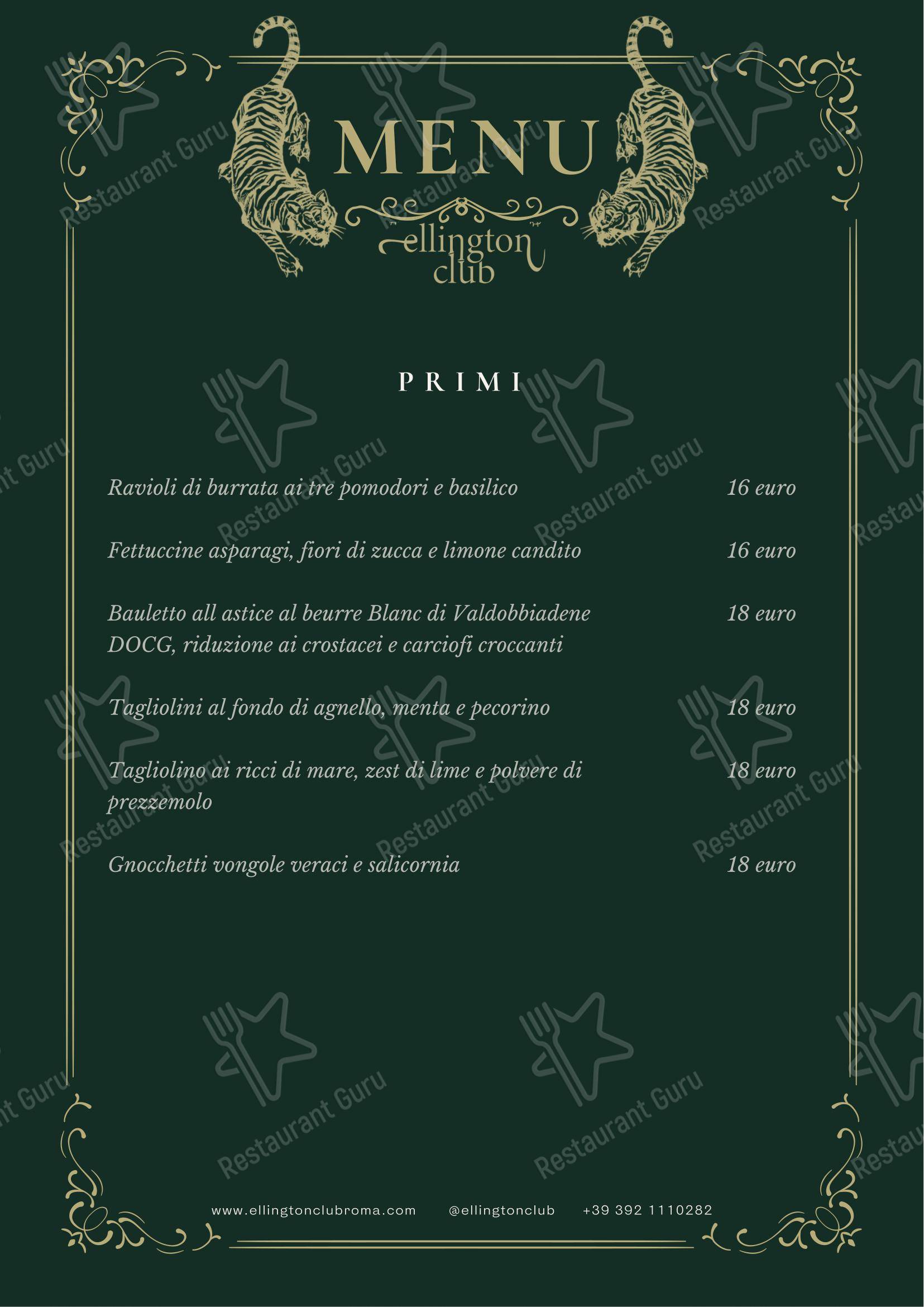 Menu bar per Ellington Club in Roma