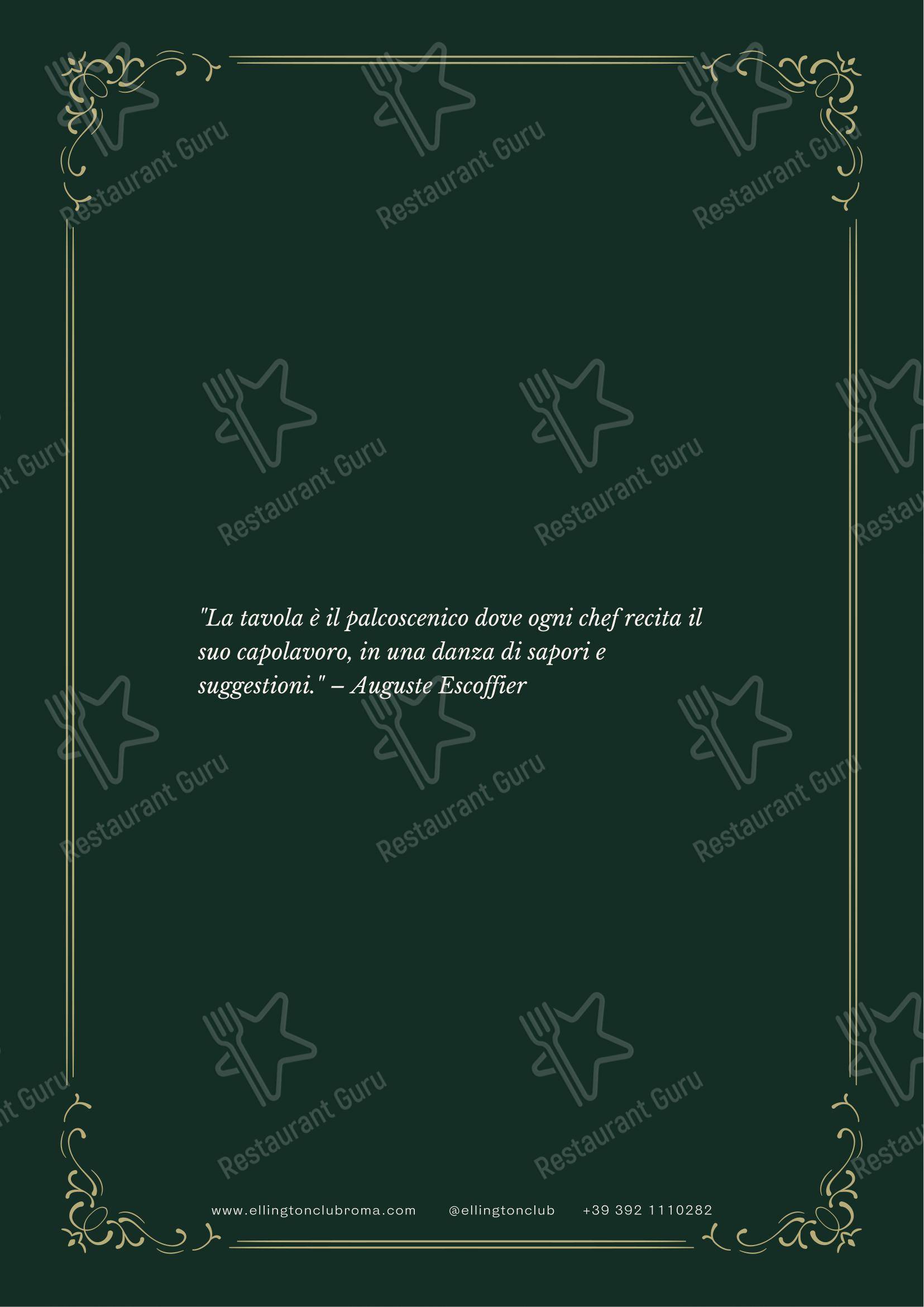 Menu bar per Ellington Club in Roma