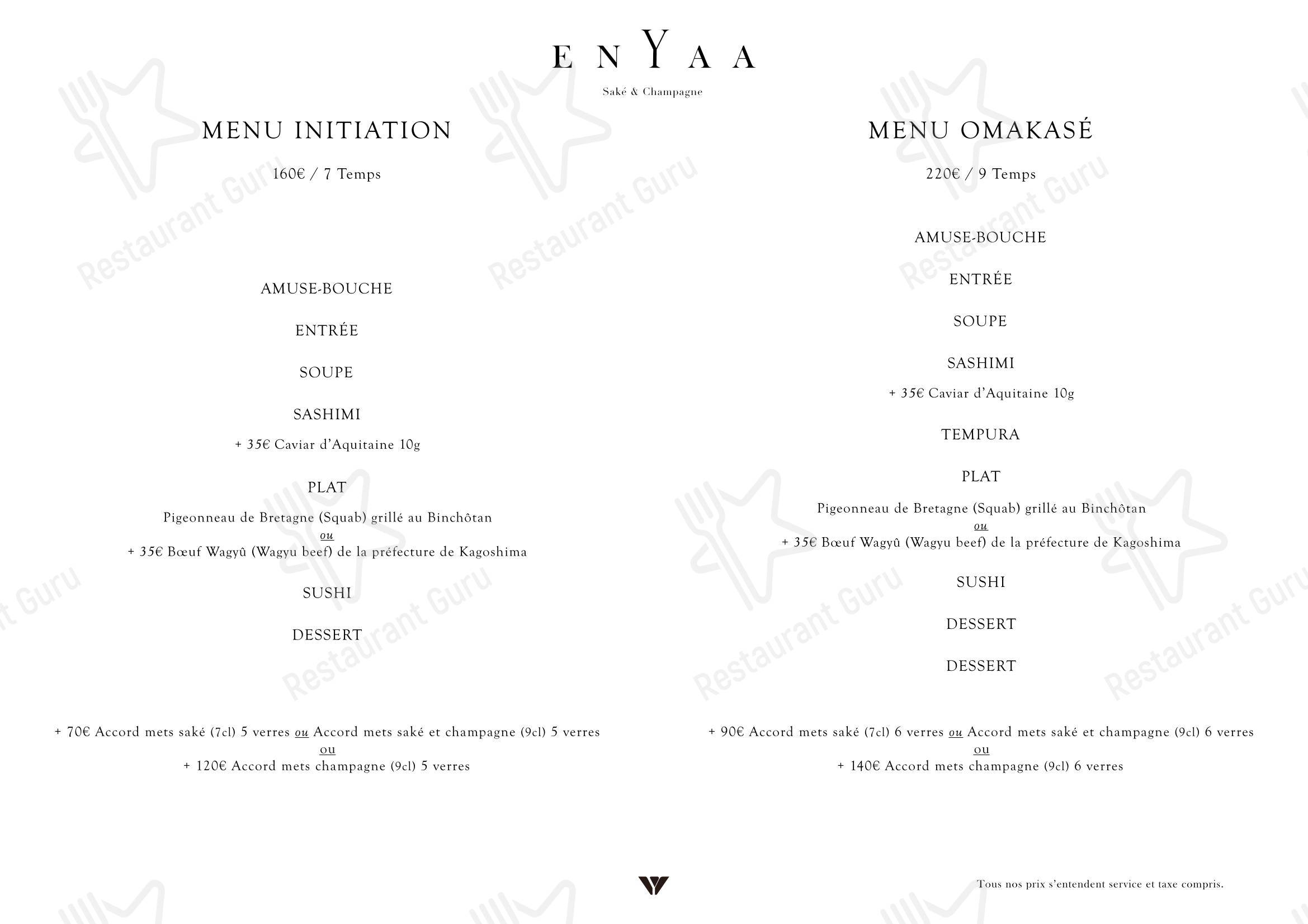 EnYaa - Saké & Champagne dans Paris - Menu