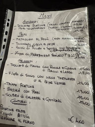 Menu di Enoteca Acetone 