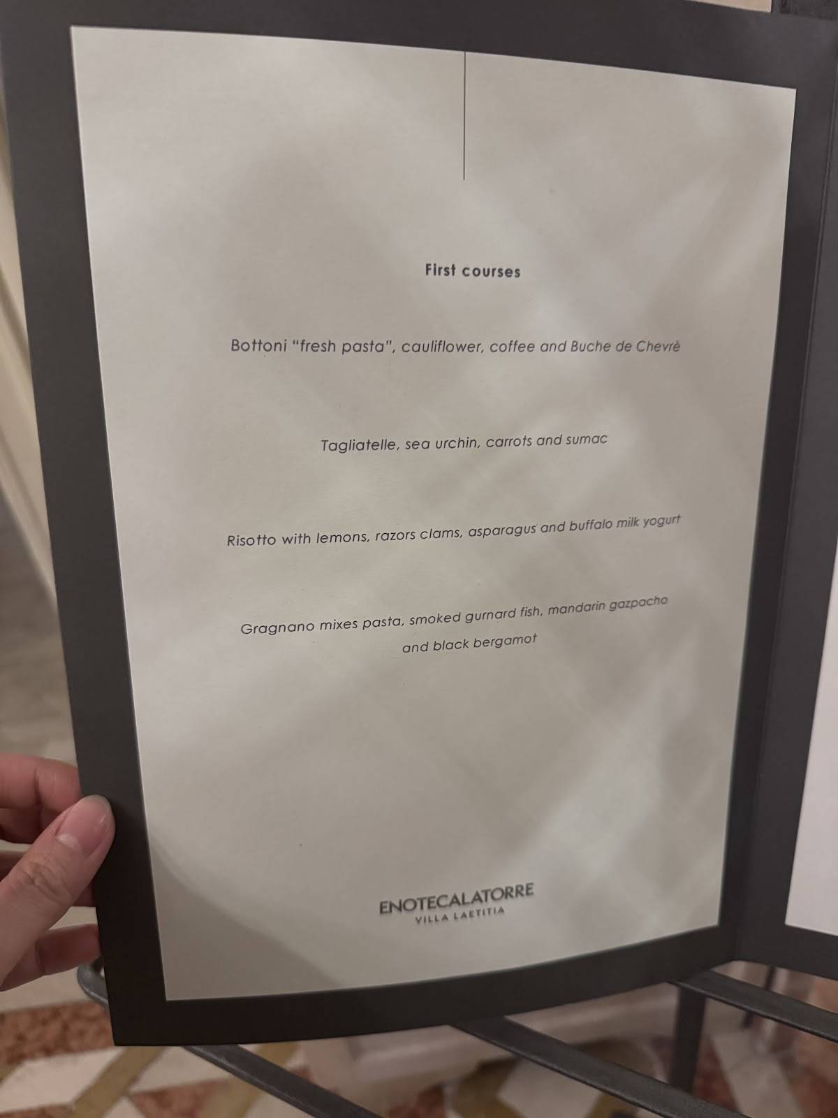 Menu di Enoteca La Torre Villa Laetitia 