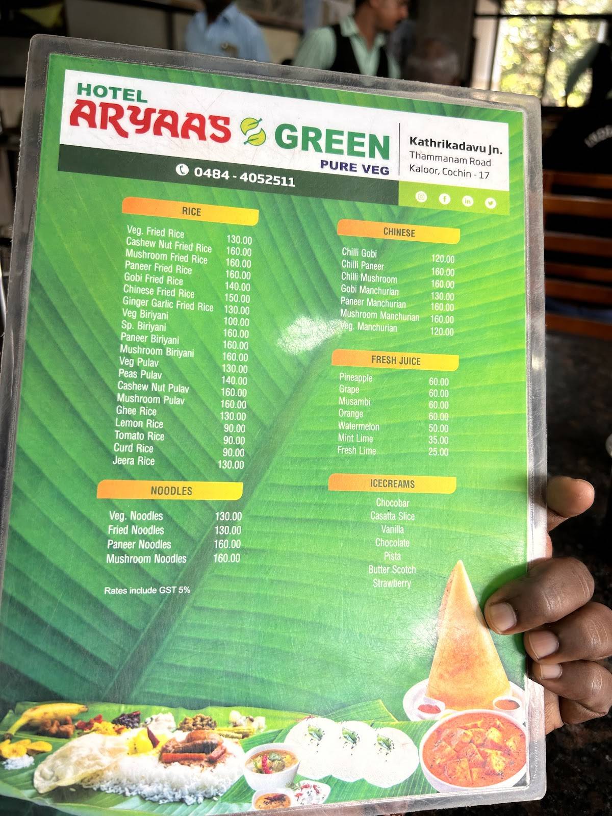 ARYAAS GREEN menu