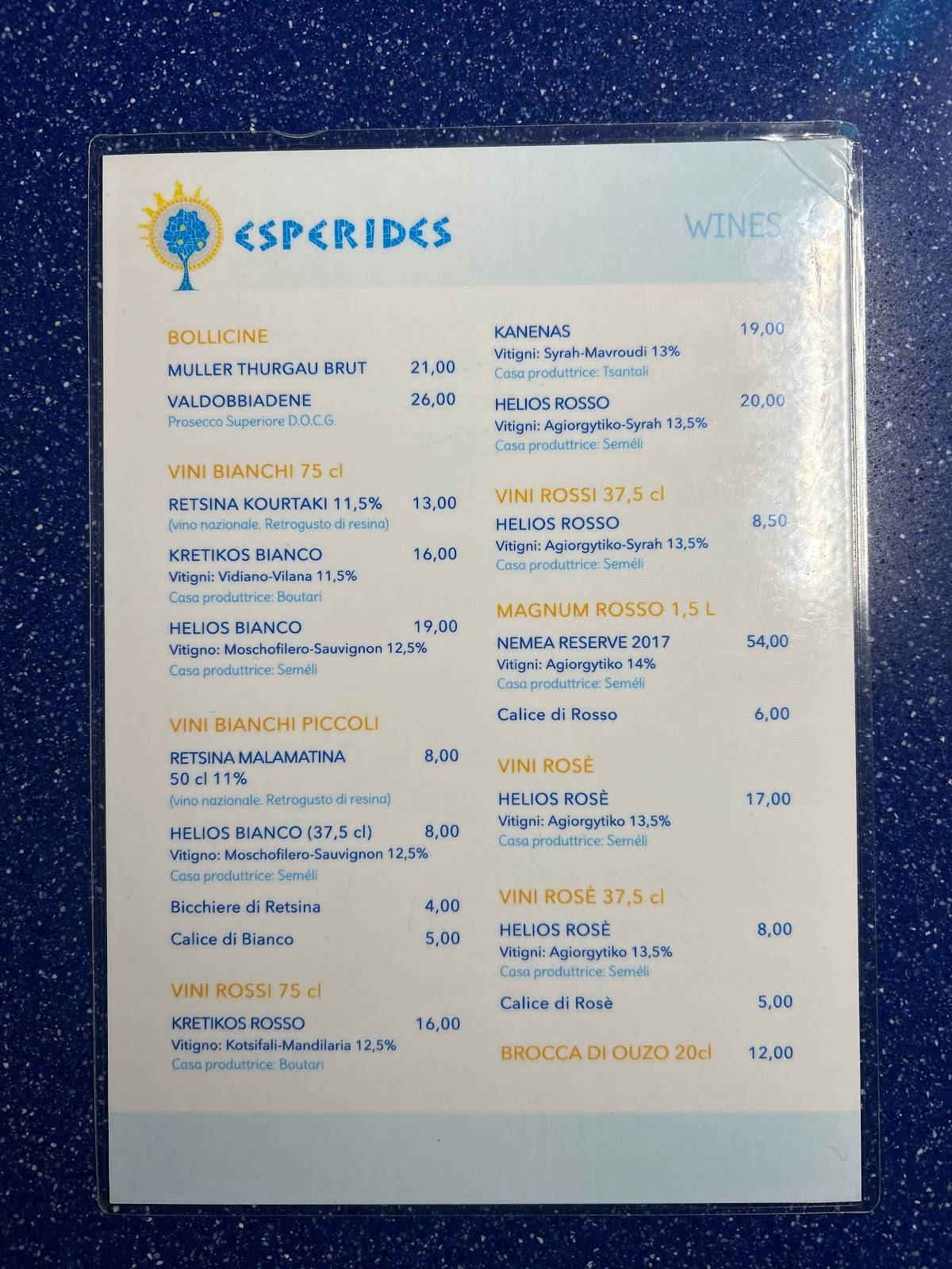 Menu di Esperides 