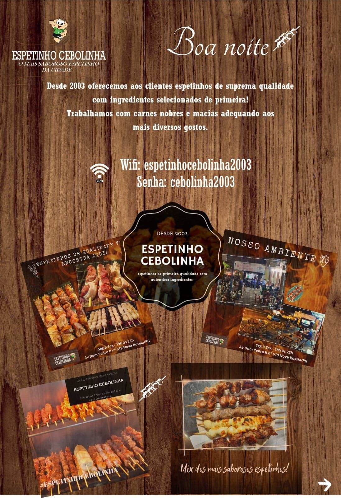 Espetinho Cebolinha cardápio