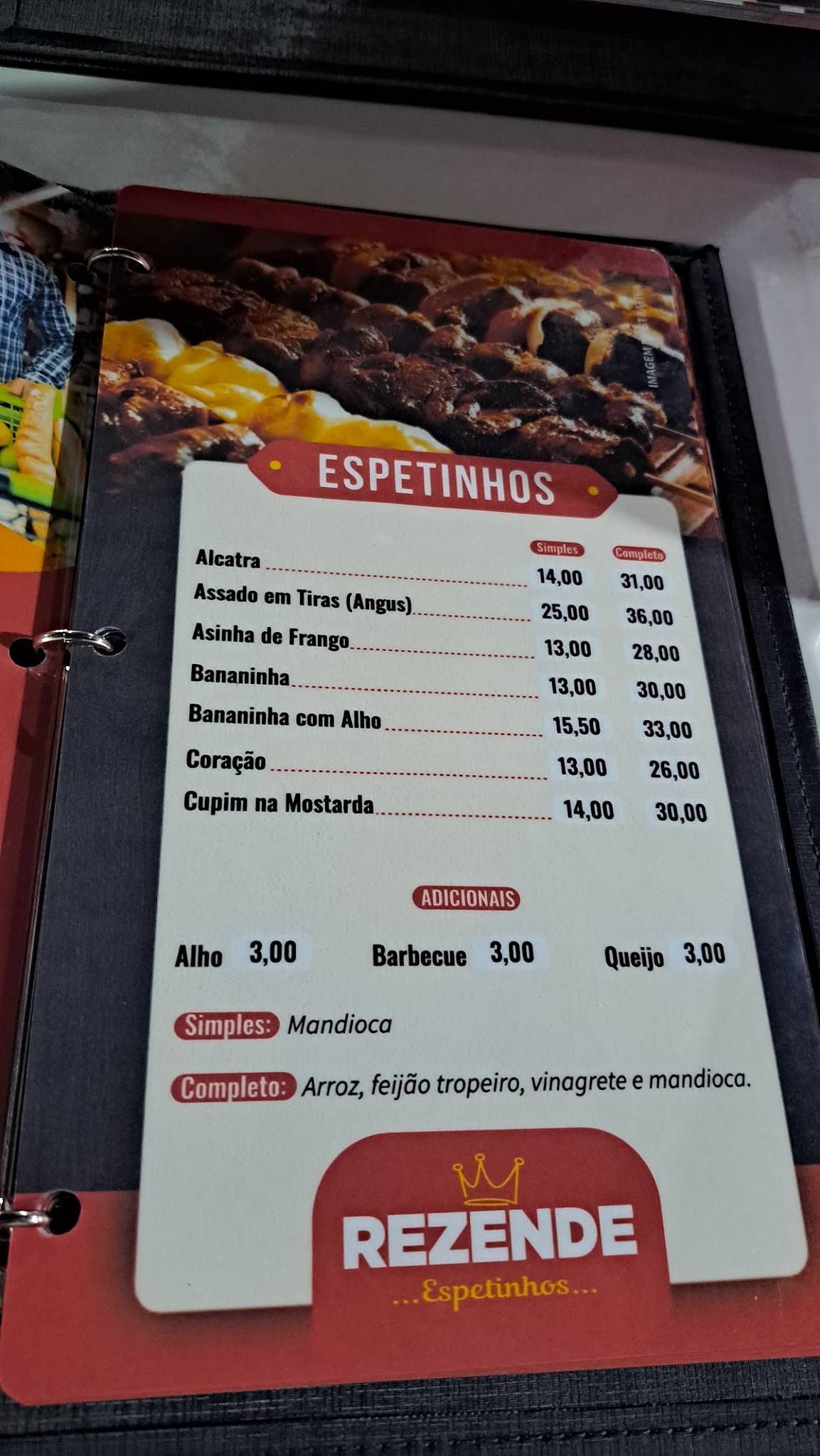 Espetinho Rezende cardápio