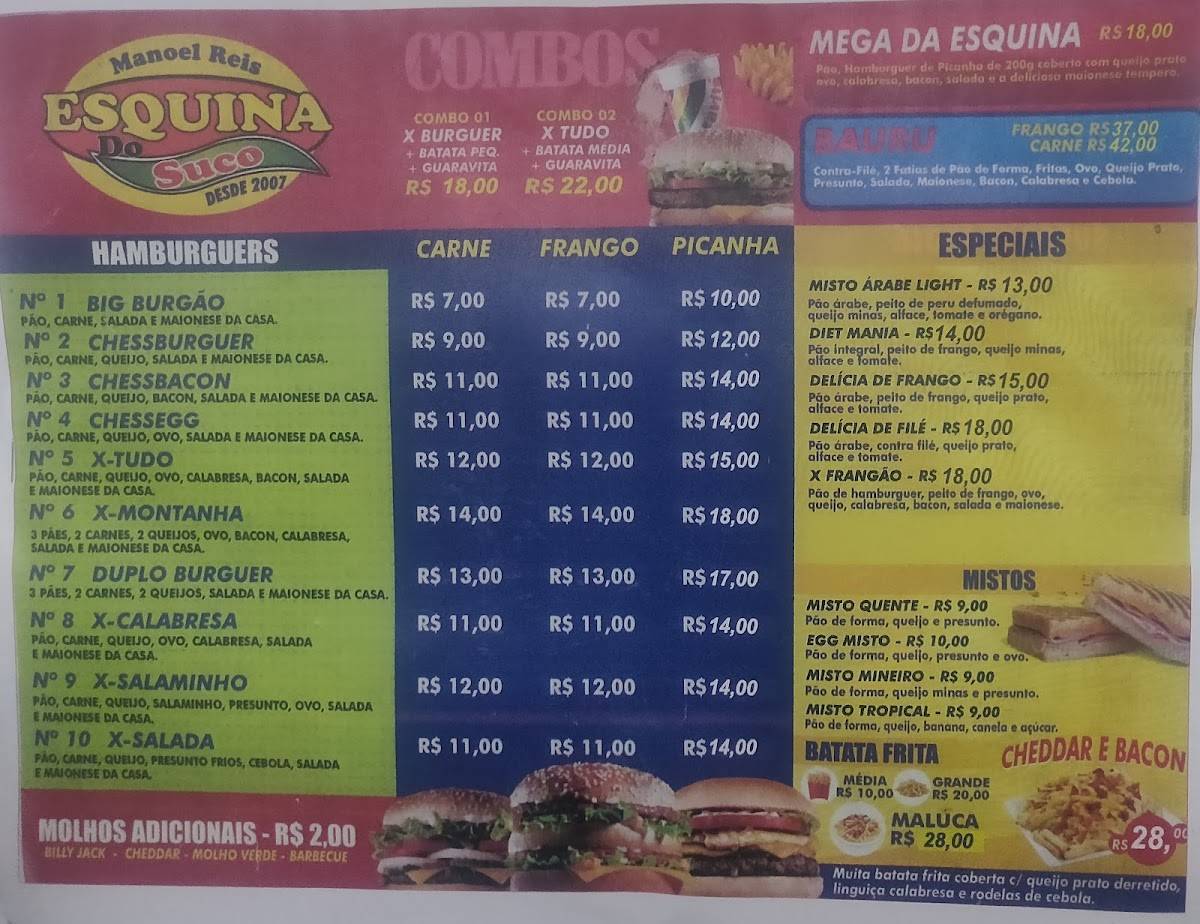 Esquina do Suco e Esquina do suco e Lanches cardápio